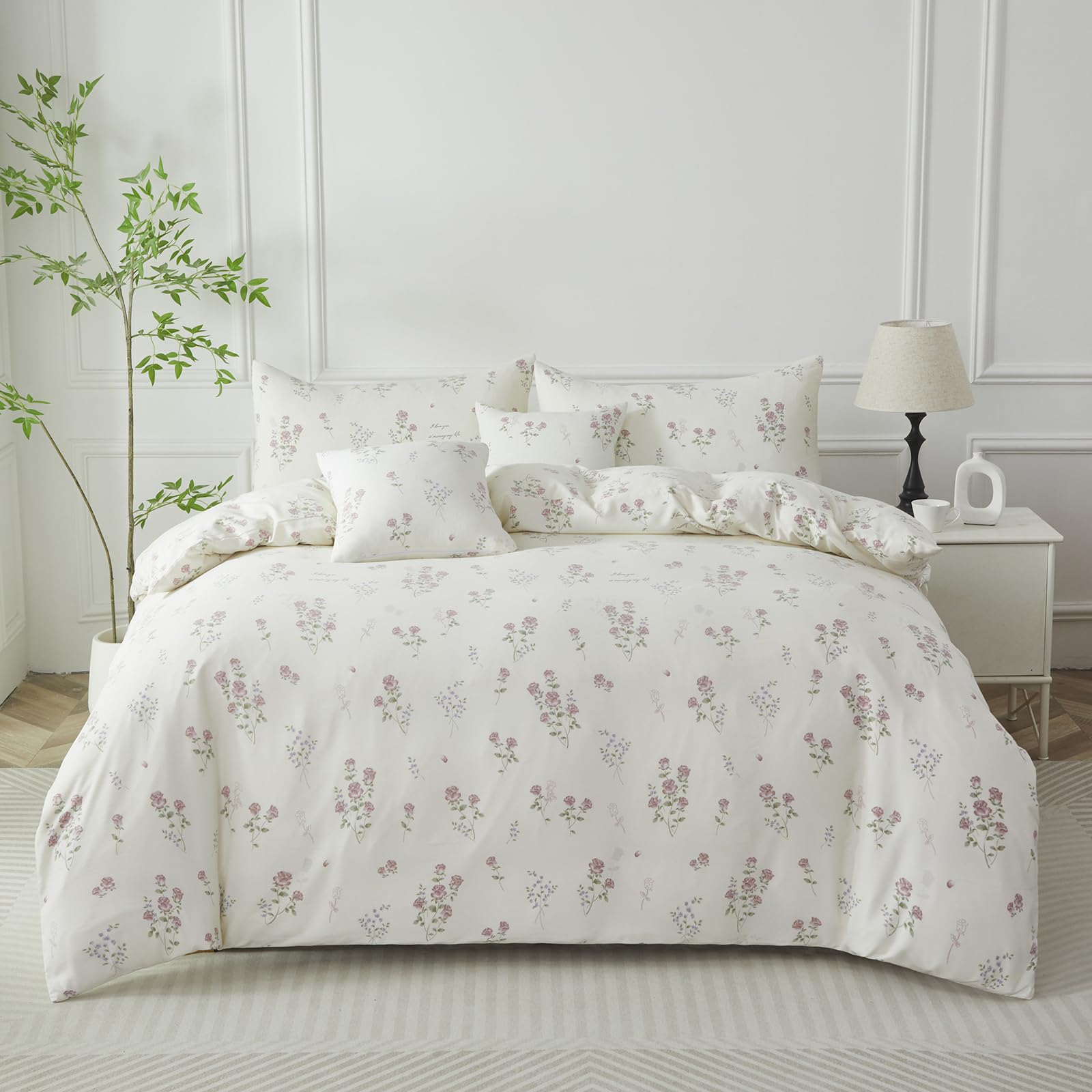 HMtideby Rose Duvet Cover Set King Microfiber Bedding Sets 3 pcs Gold Duvet Quilt Cover with 2 Matching Pillow Cases, King