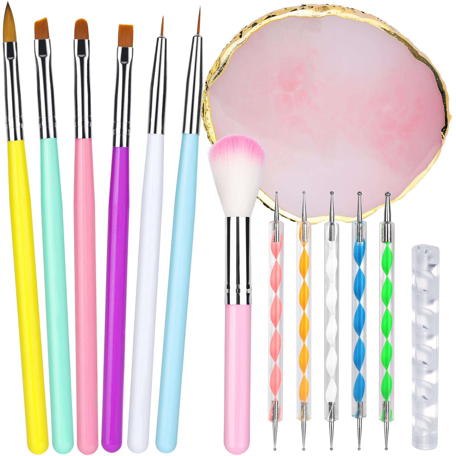 FANDAMEI Nail Tools Kit 6PCS Nail Brushes for Nail Art 1PCS Resin Nail Polish Palette 1PCS Nail Clean