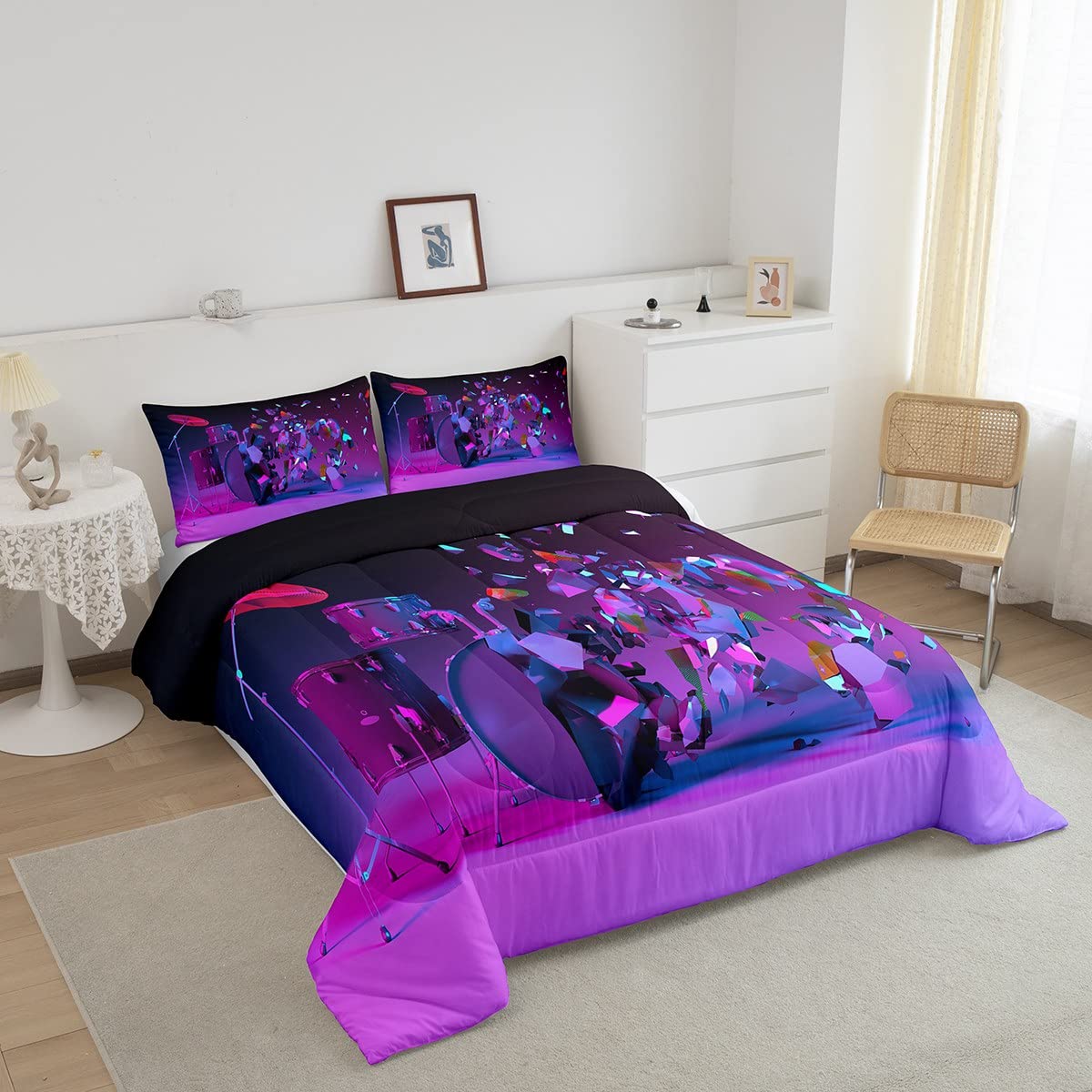 Homemissing Set di biancheria da letto per bambini ragazzi e ragazze Rock Music Down Consolatore per strumenti musicali Set di biancheria da letto Set di batteria Hip Hop copripiumino