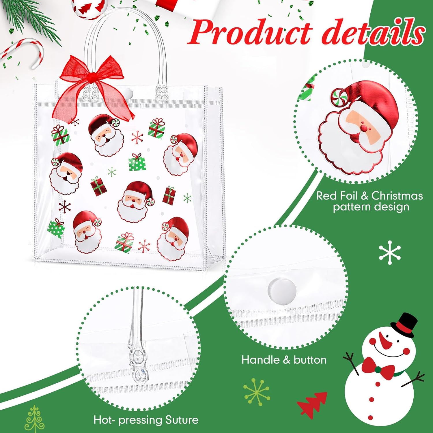 Hosuly 24 Pcs Christmas Clear Gift Bags with Handle Ribbon Clear PVC Xmas Party Favor Bags Plastic Christmas Candy Treat Goodie Bags for Holiday Winter Wedding Birthday Party Supplies - Image 3