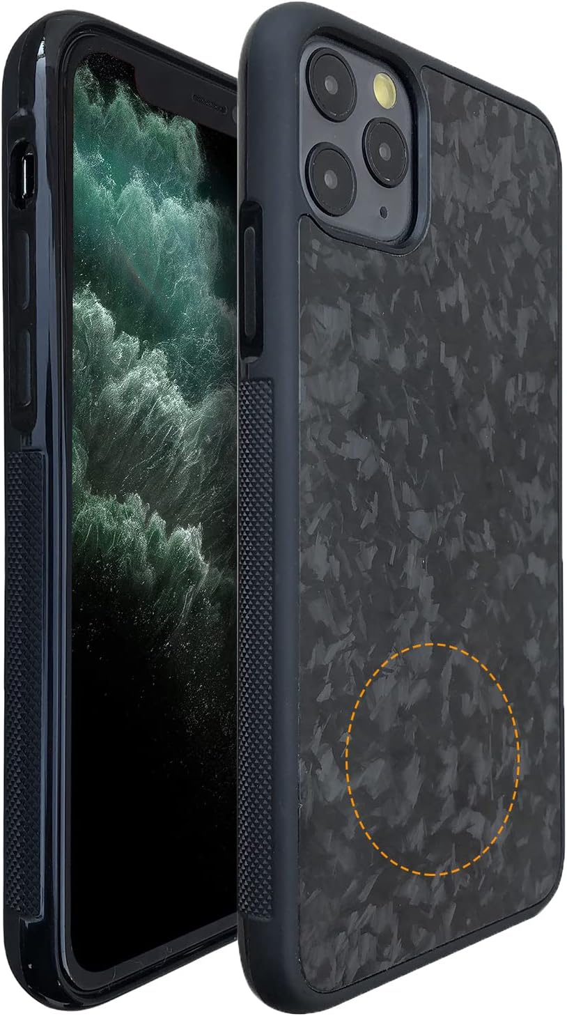 molzar Grip Series iPhone 11 Case with Real Forged Carbon Fiber, Built-in Metal Plate for Magnetic Mount, Support Wireless Charging, Compatible with iPhone 11, Black/Forged