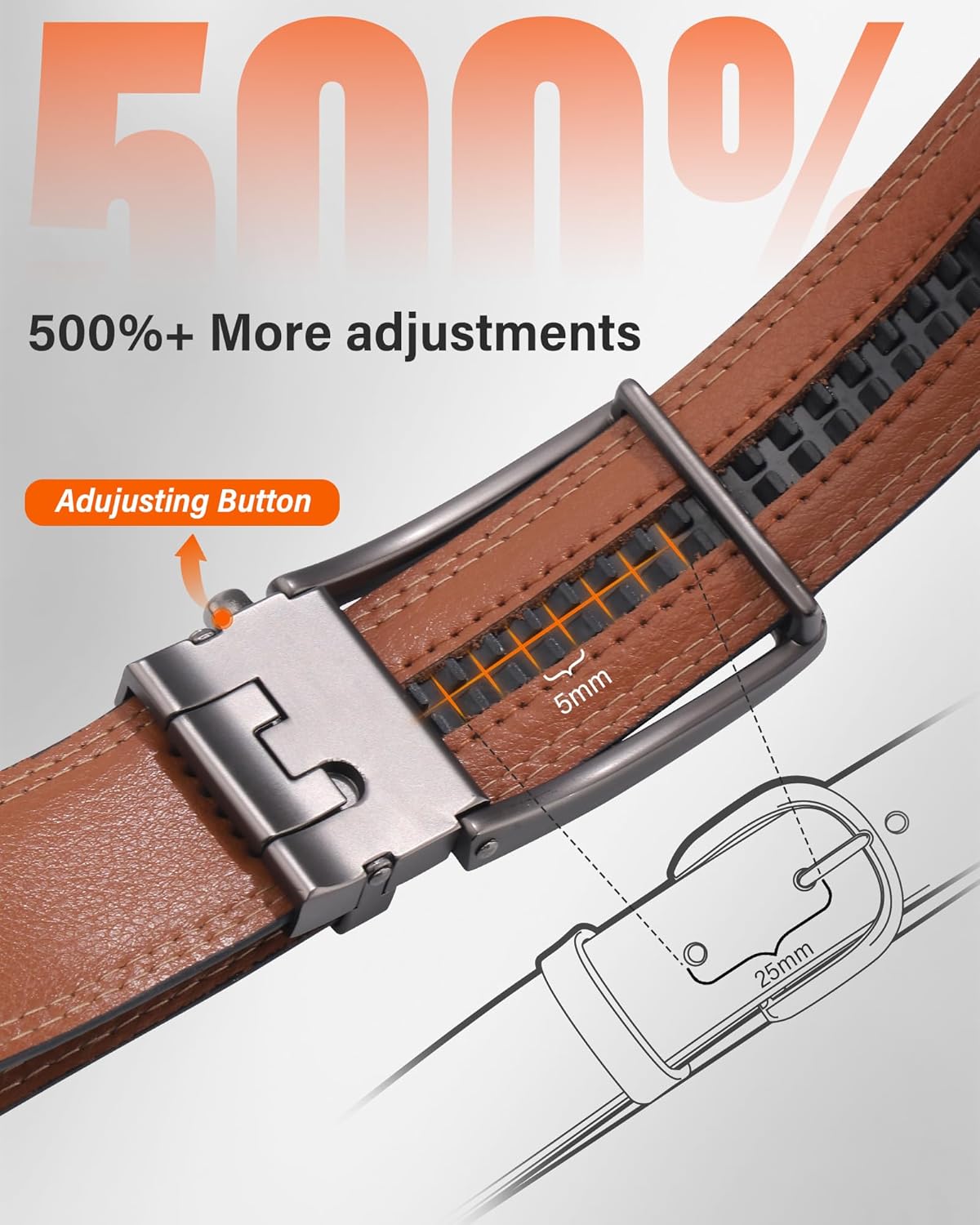 AWAYTR Men Ratchet Genuine Leather Belt - Adjustable Casual Dress Belt for Jeans with Slide Buckle - Image 2