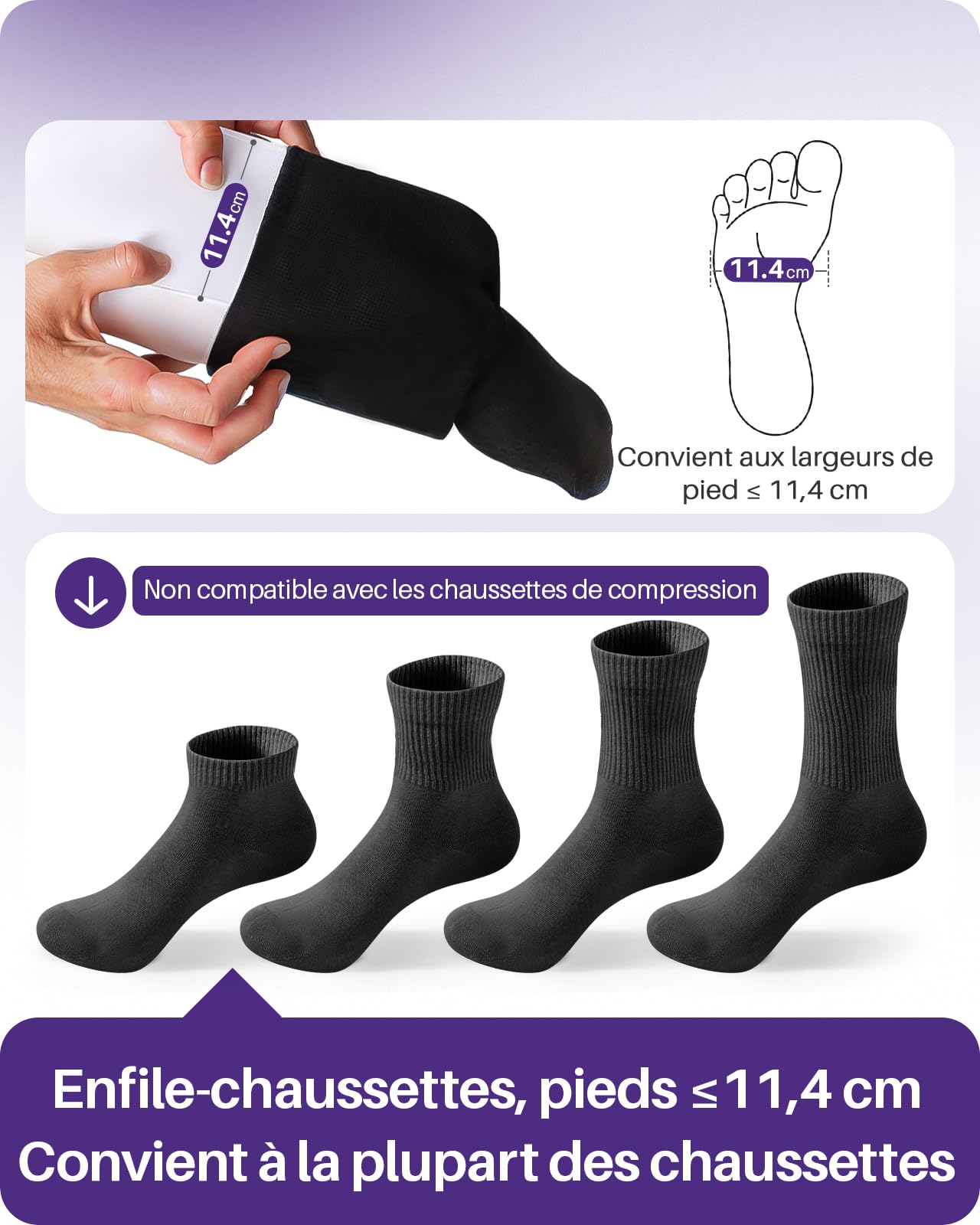 Kekoy enfile-chaussettes, solution simplifiée face à l’aide à 3 doigts | pratique pour seniors, post-op. hanche, femmes enceintes et personnes à mobilité réduite, 11,4cm, 1 paquet, blanc