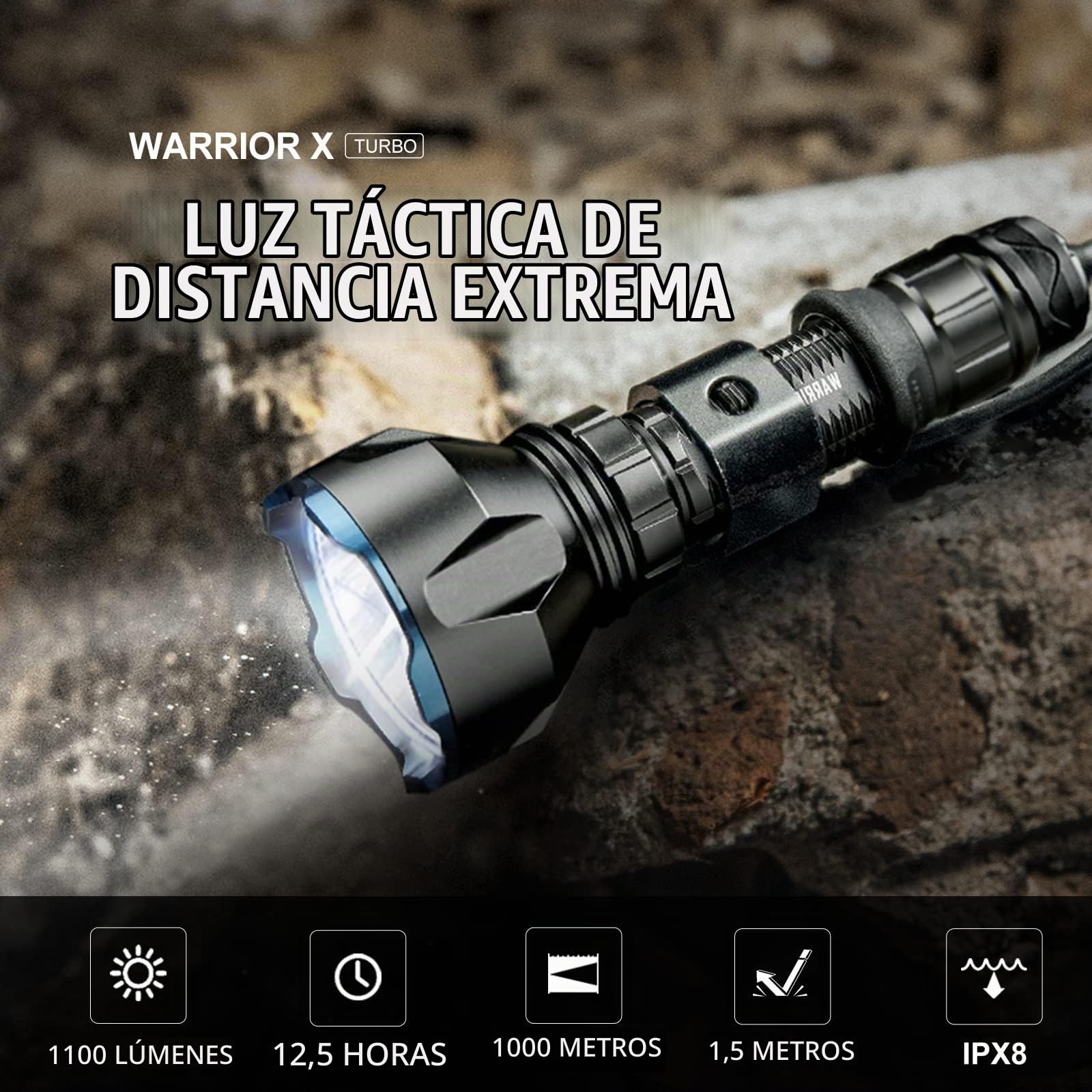 OLIGHT Warrior X Turbo Kit LED Linterna Táctica Potente 1100 Lúmenes Linterna Brillante 2 Modos de Iluminación Cable de Carga Magnético MCC3 3.6V Batería Incluida（Negro）