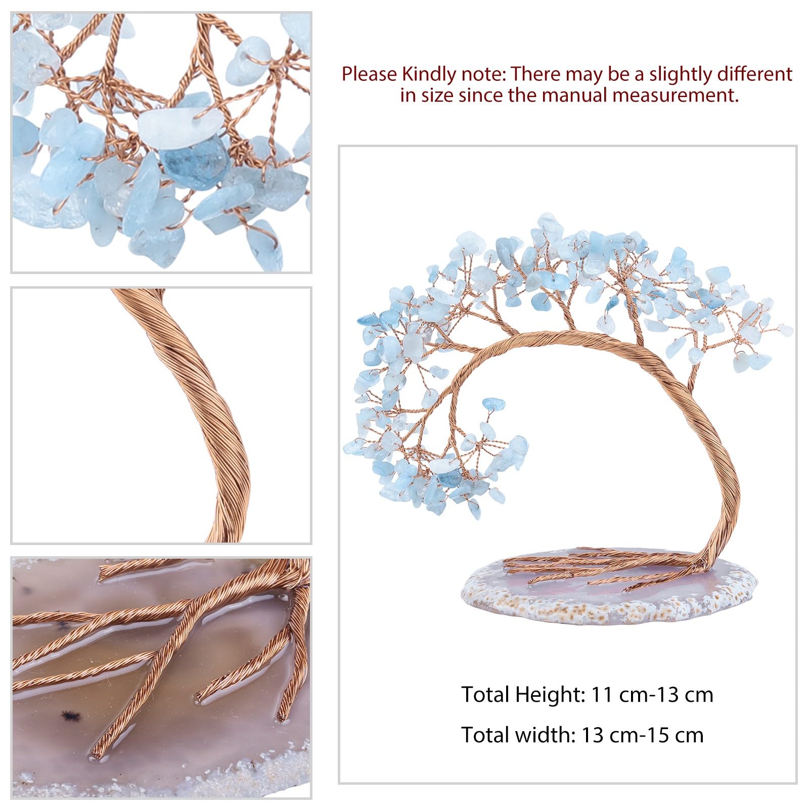 KYEYGWO Aquamarine Crystal Money Tree FengShui Bonsai Figurines with Agate Slices Base - Image 2