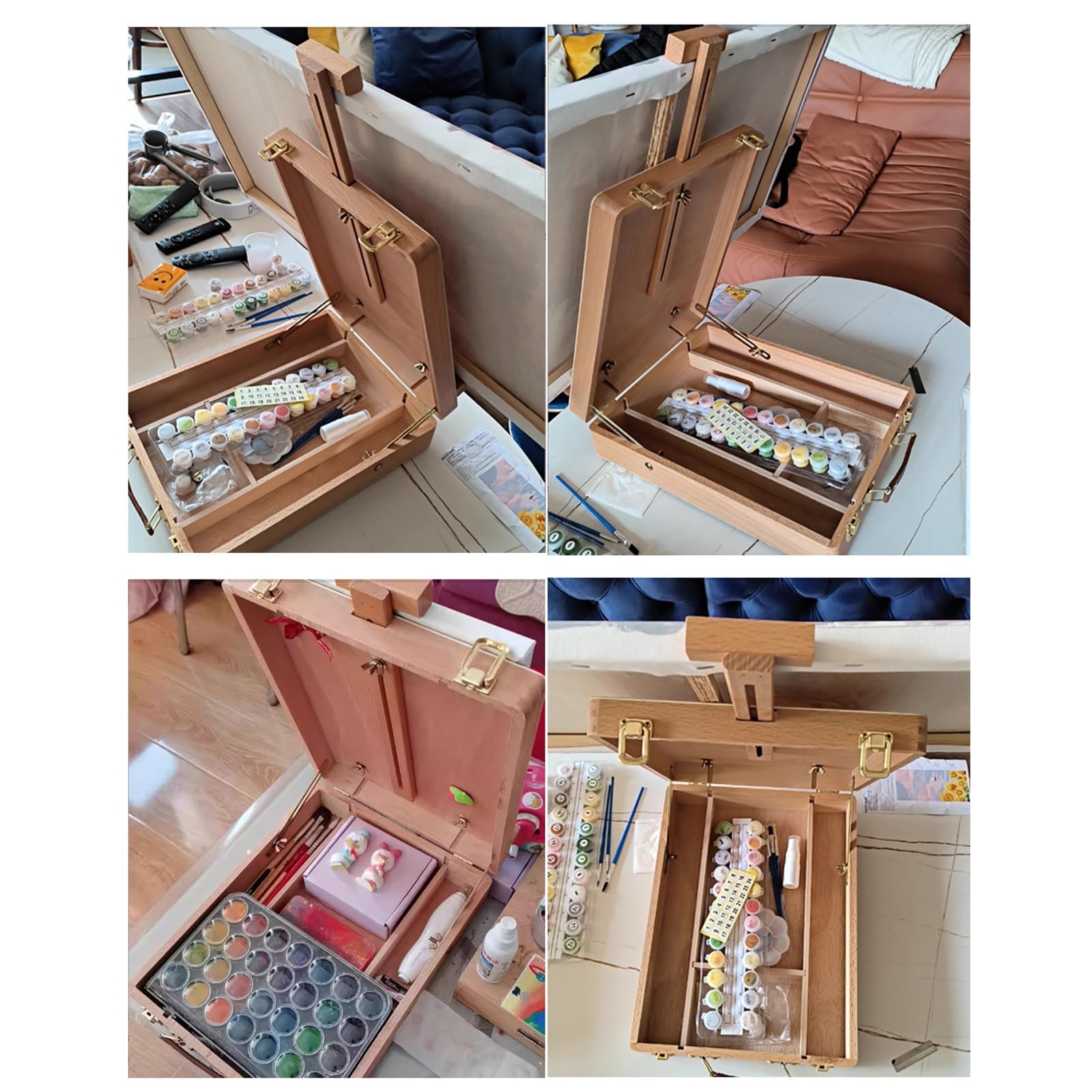 Caja de madera para pintura de artista, con múltiples compartimentos, plegable, diseño de caballete para pintar, caballete de bocetos