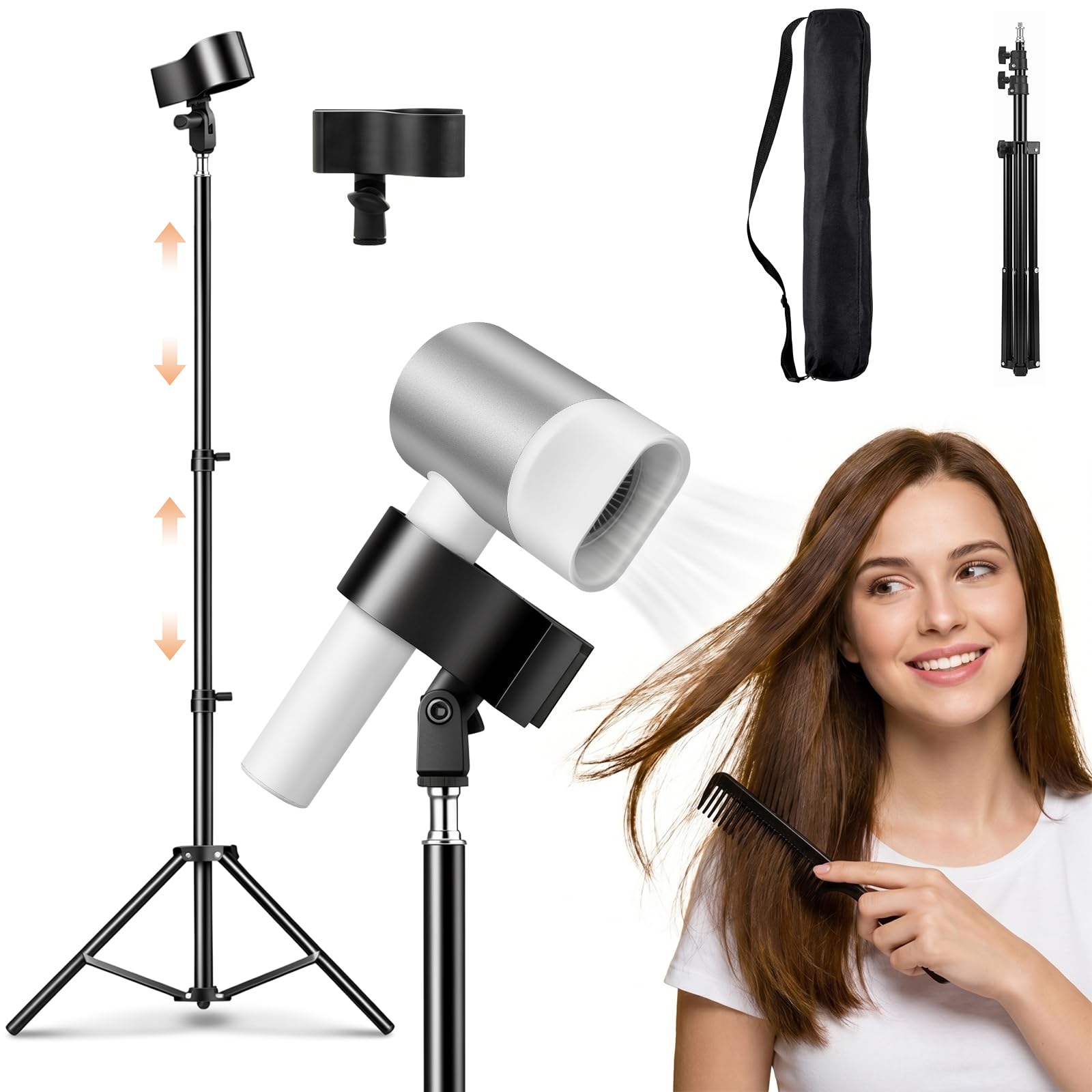 Cpvbobul Adjustable Hair Dryer Stand, 23-82 Inch Hair Dryer Holder with Tripod and Universal Clip, Hands Free Blow Dryer Stand for Frozen Shoulder, Arthritis, and Wrist Pain Relief