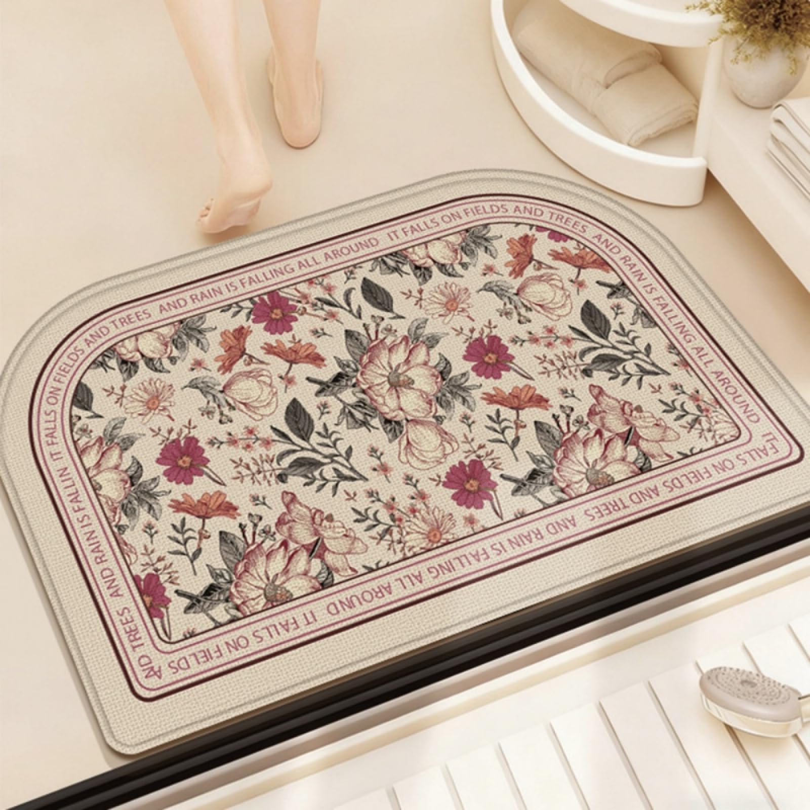 Alfombra Baño Diatomita Flores Rosadas Secado Rapido, Agua Súper Absorbente Alfombrilla De Baño Antideslizantes,Suave Y Acogedora