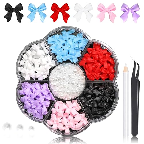 Miniatura 8 de RODAKY Dijes de uñas con lazo 3D, 1 caja de resina para arte de uñas, para el día de San Valentín, lindo kawaii, decoración de uñas, dijes de perlas