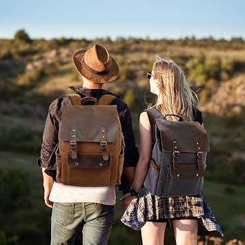 Modoker Waxed Canvas Leather Laptop Backpack for Travel, Men & Women,Purple