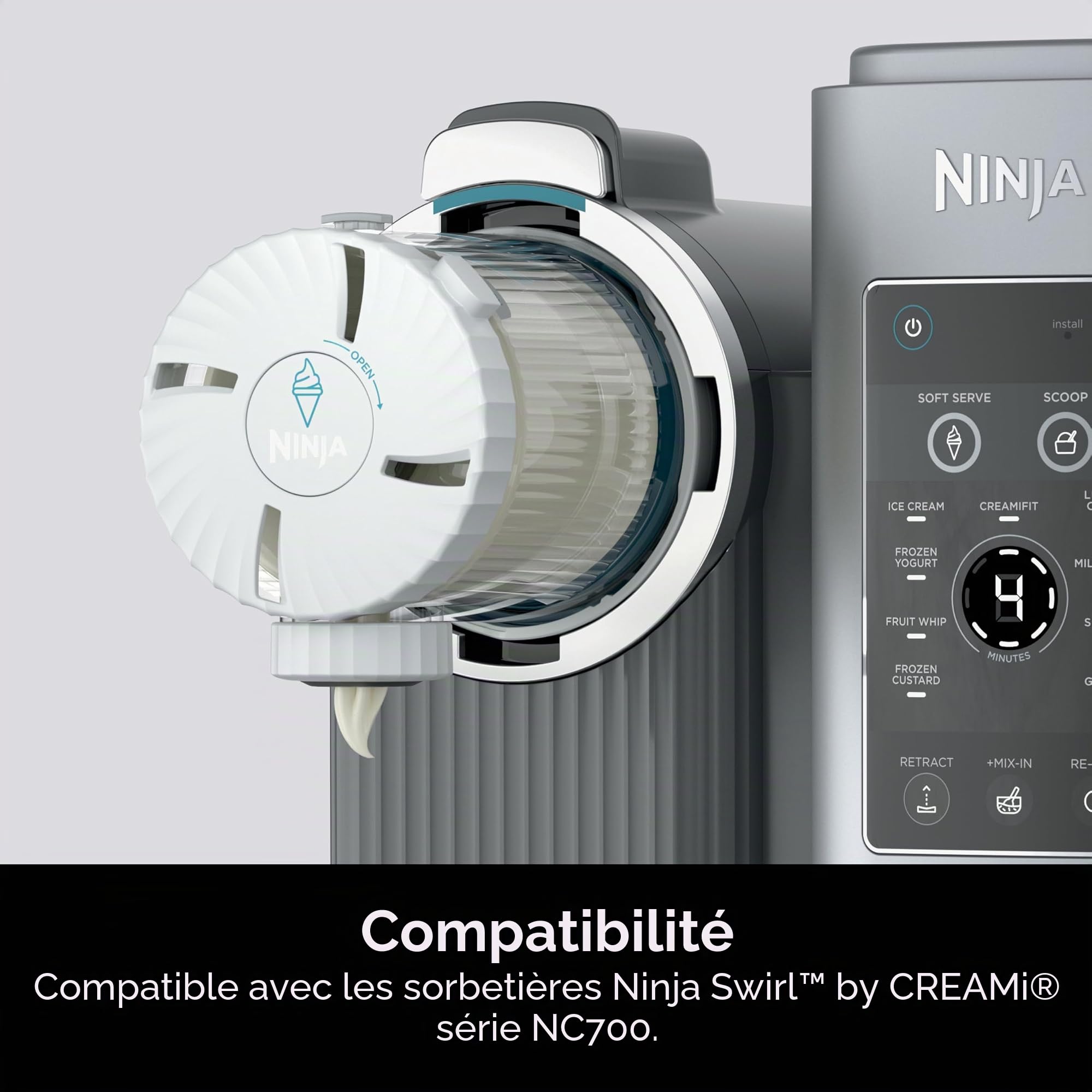 Ninja CREAMi XSK7PNTLD2 Lot de 2 pintes compatibles avec les machines à crème glacée et à service doux, sans BPA et passent au lave-vaisselle, couvercles gris, XSK7PNTLD2, plastique transparent