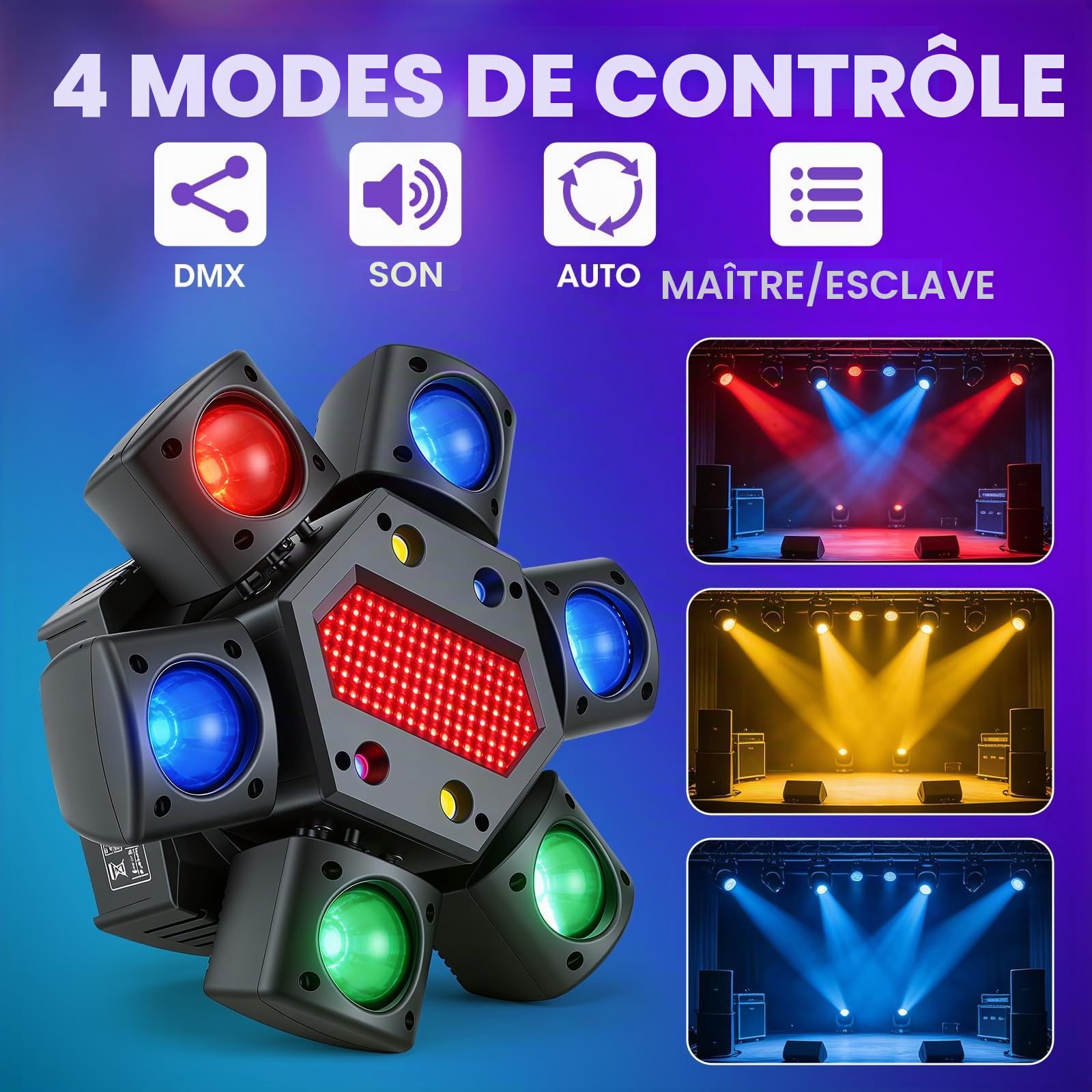 Lyre LED Moving Head 80W RGBW, Projecteur Lumière Disco avec Télécommande, 6 Bras Lumineux + Effet Oeil d'abeille, DMX512 pour DJ Bar Mariage Soirée