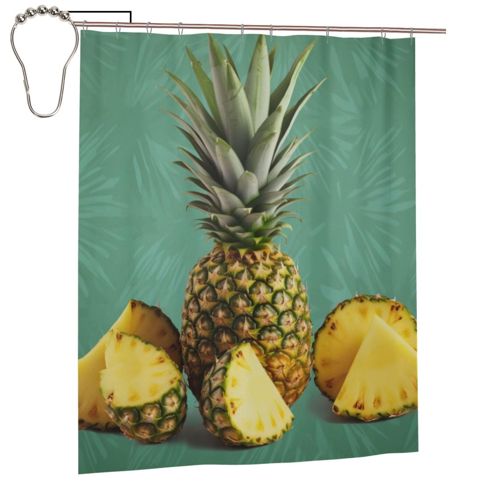 BWWHCCTI Tropical Fruit Pineapple Printed Shower Curtain With 12 Iron Hooks Opaque Quick Drying Waterproof Shower Curtains Sets For Bathroom 152x183 Cm