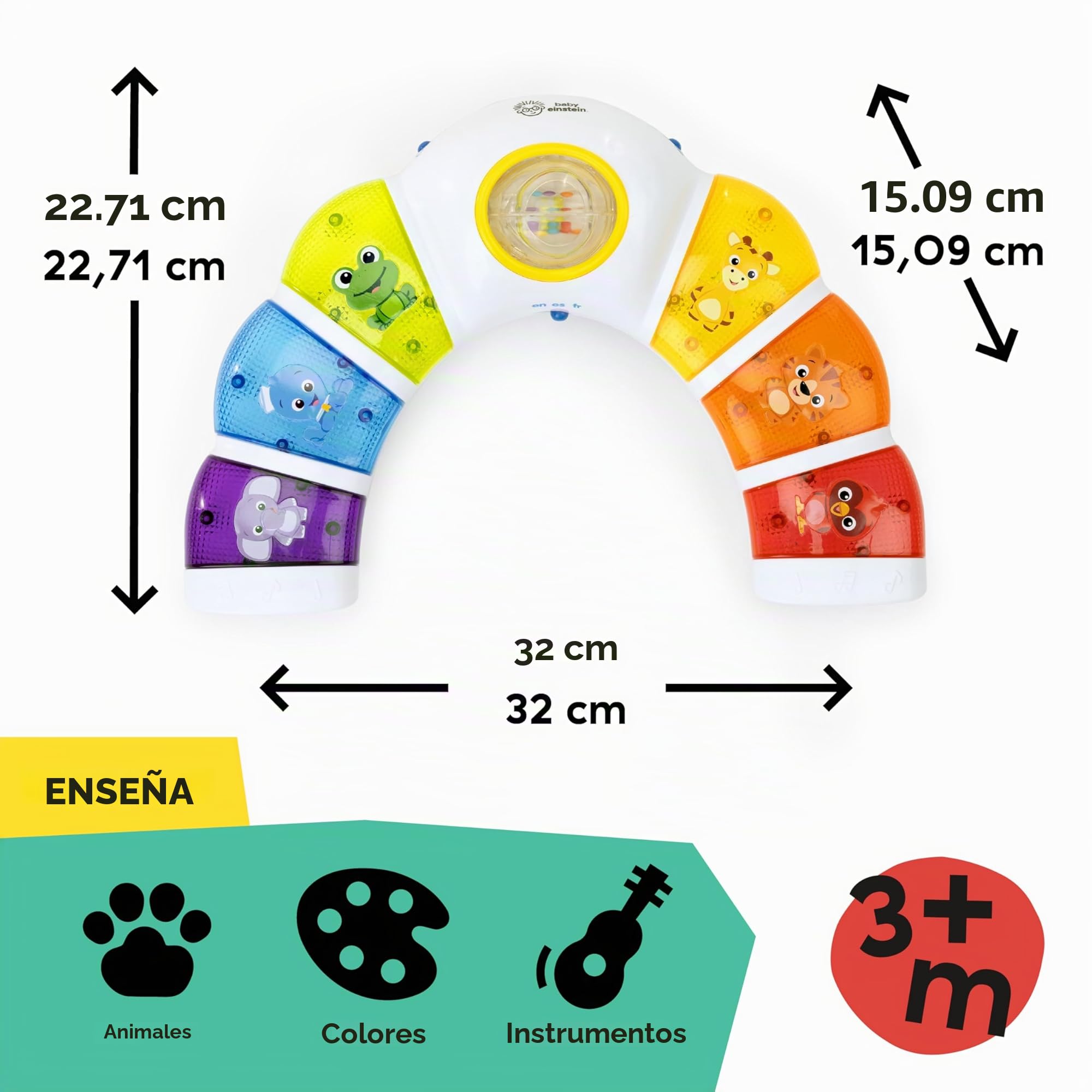Baby Einstein, Juguete Musical con Luces, Sonidos y Sonajero, Glow & Discover Light Bar, Piano con 3 Modos: Animales, Colores y Xilófono - Multilingüe, para bebés a Partir de 3 Meses