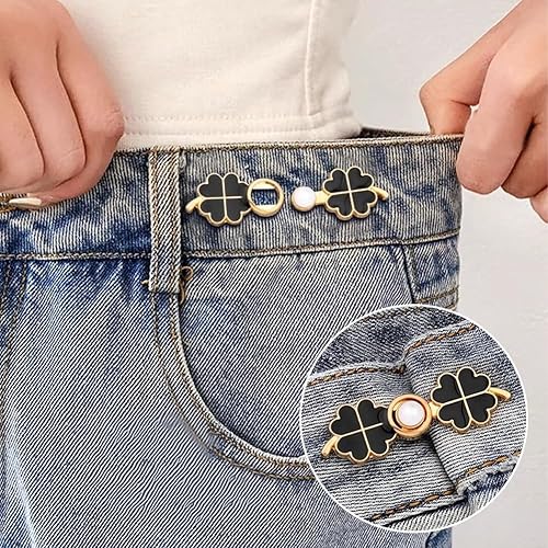 Miniatura 5 de 8 pares de botones de trébol de cuatro hojas, sin costura, ajustables, de repuesto, para niñas, herramientas de reparación para faldas, pantalones,