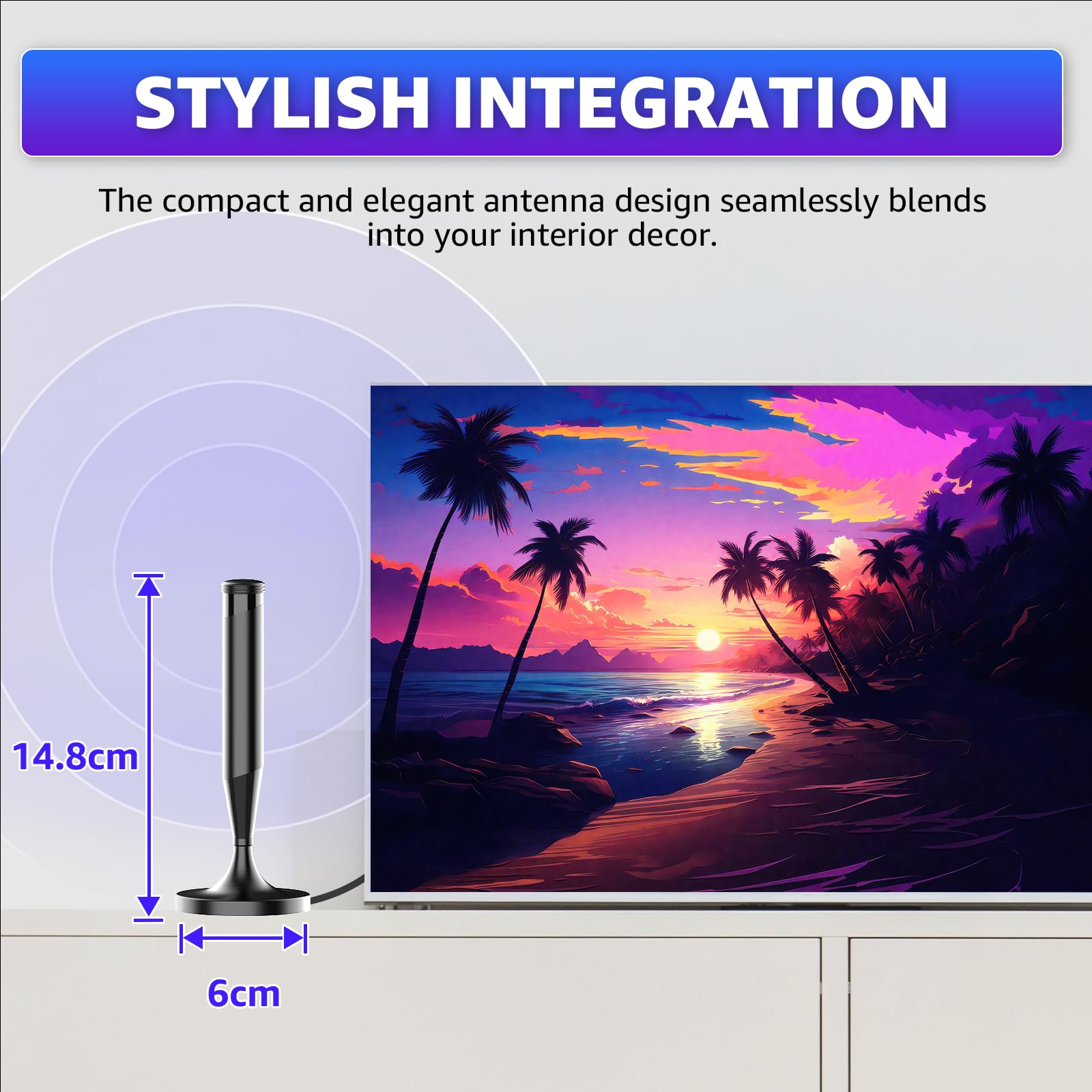 TV Aerial - Magnetic Base 360° Signal Reception Digital TV Aerial Indoor Compatible with Smart TV and All Televisions Supports 8K 4K 1080P Universal Indoor Aerial 5m Coaxial Cable — view 6