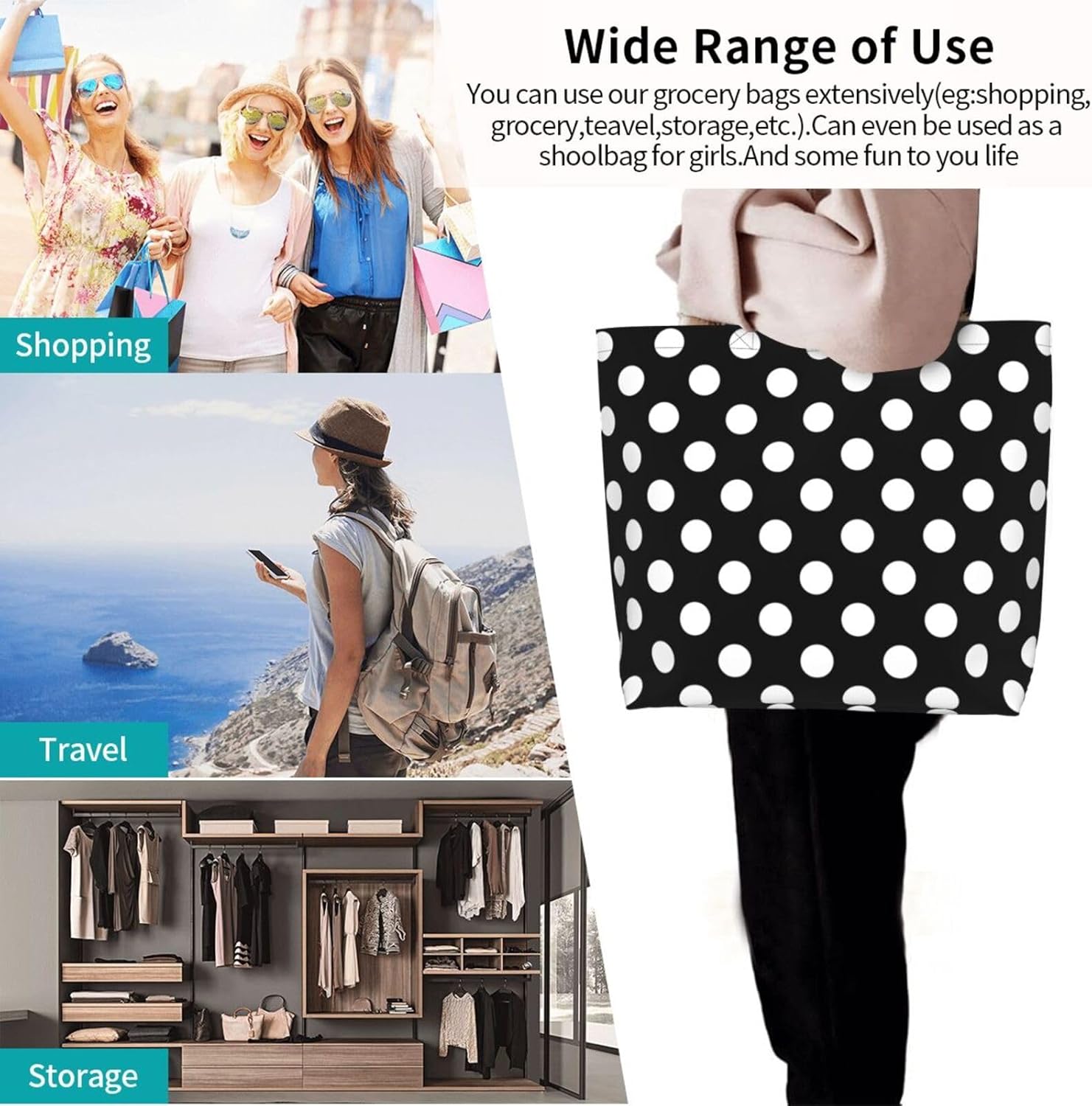 Colorful Unicorn Rainbow Tote Bag For Women, Large Shoulder Foldable Reusable Grocery Handbag For Shopping Picnic - Image 8