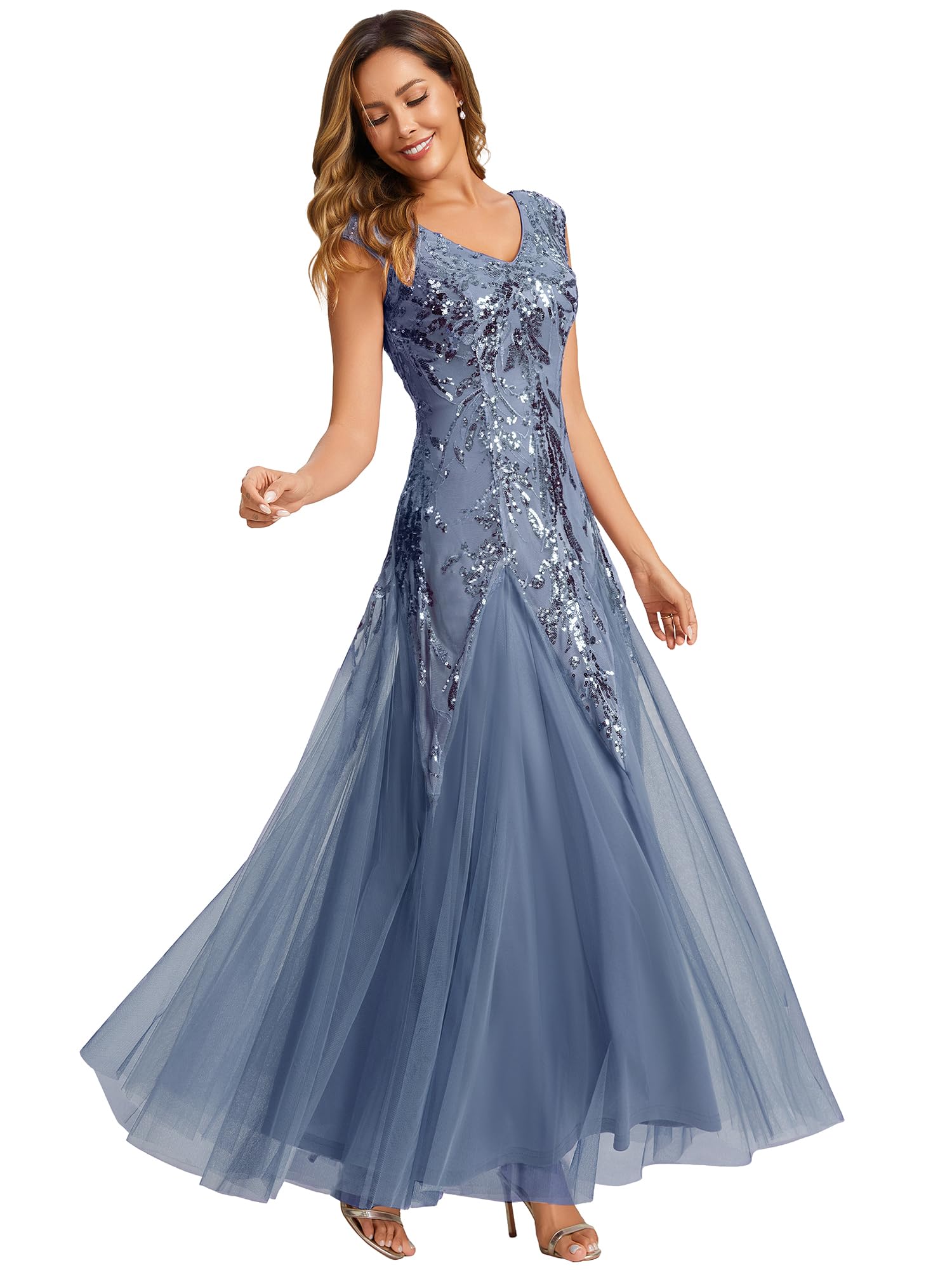 Ever-Pretty Vestido de Noche Gala Mujer Lentejuelas Largo de Fiesta Sin Mangas con Tul EE02559