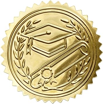 Embossed Graduation Cap Gold Certificate Seals Diplomas Gold foil Seals, 2,100 Count