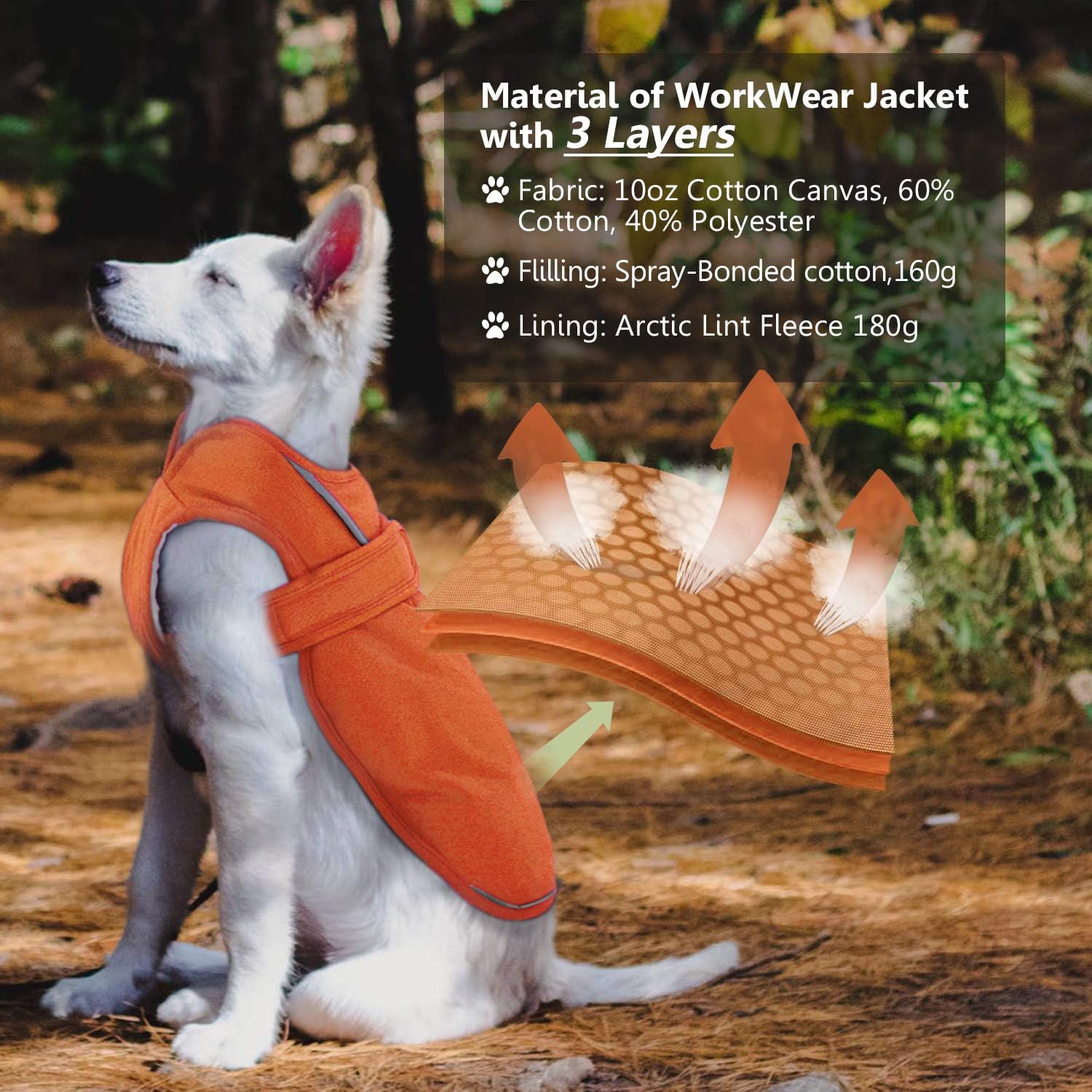 MIGOHI Canvas Dog Winter Coat, Waterproof Reflective Dog Jacket with Zipper Leash Hole, Adjustable Warm Dog Clothes for Small Medium Large Dogs, Orange 3XL : Pet Supplies