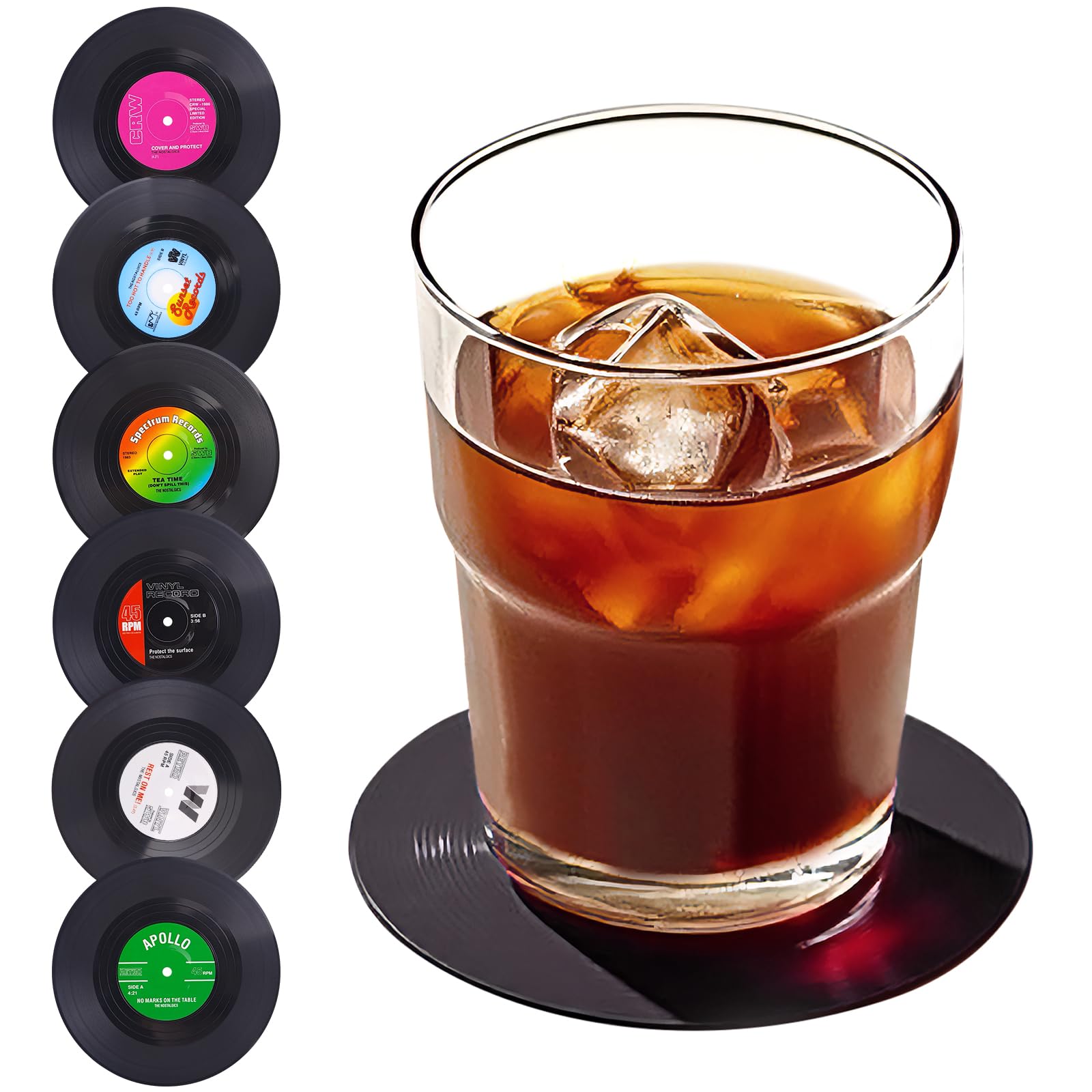 HFZRZFH Coaster Vintage Vinyl Record Coasters Retro Music Themed Coasters with Non-Slip Base, Protects Furniture, for Music Lovers & Home Bar Decor 6
