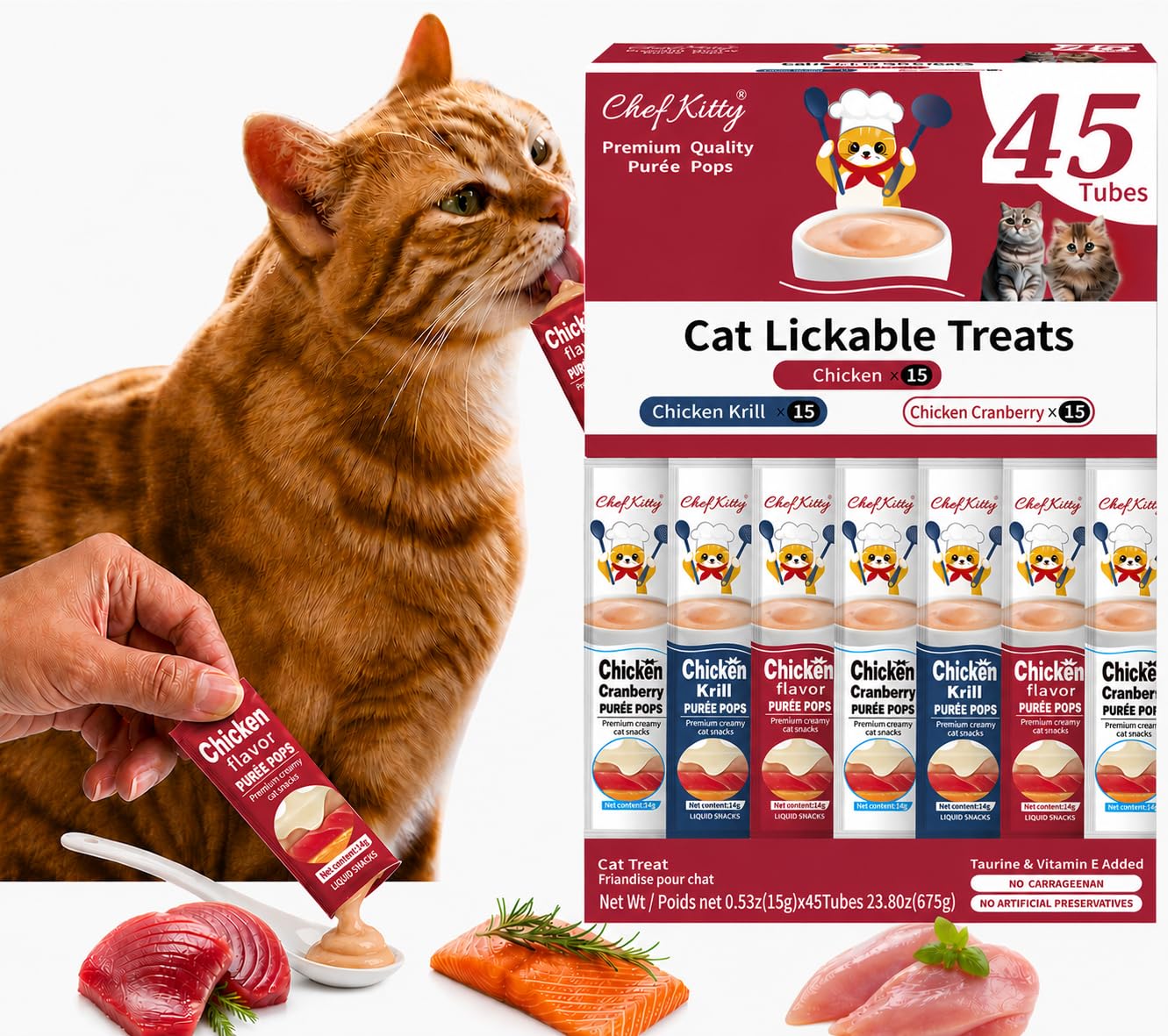 Lickable Cat Treats, Chicken Variety Puree Food Topper, 45 Tubes