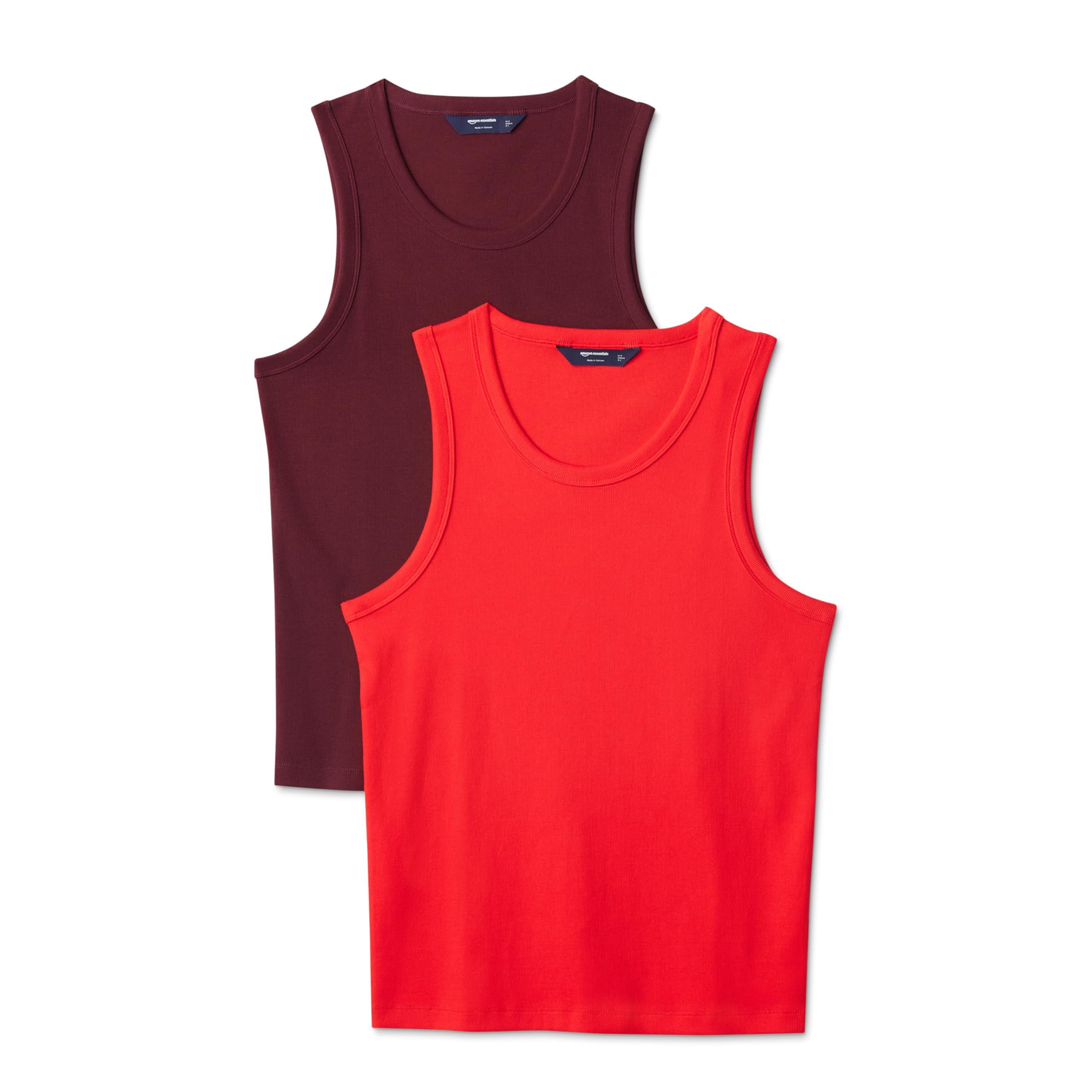 Amazon Essentials Herren Slim-Fit-Tanktop Mit Rippstrick, 2er-Pack, Rot/Dunkles Burgunderrot, XL