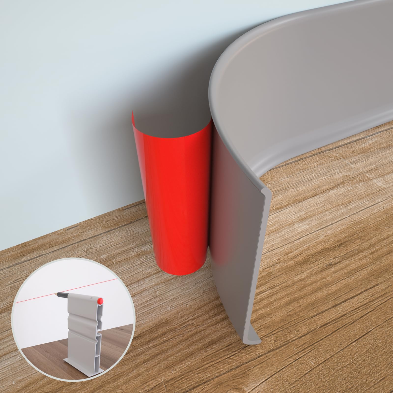 GAMZAU Flexible Baseboard Molding Trim, 6 Inch x 20 Feet Peel and Stick Vinyl Wall Base Cove Base, Self-Adhesive Rubber Wall Base Moulding Trim(S152,Gray)