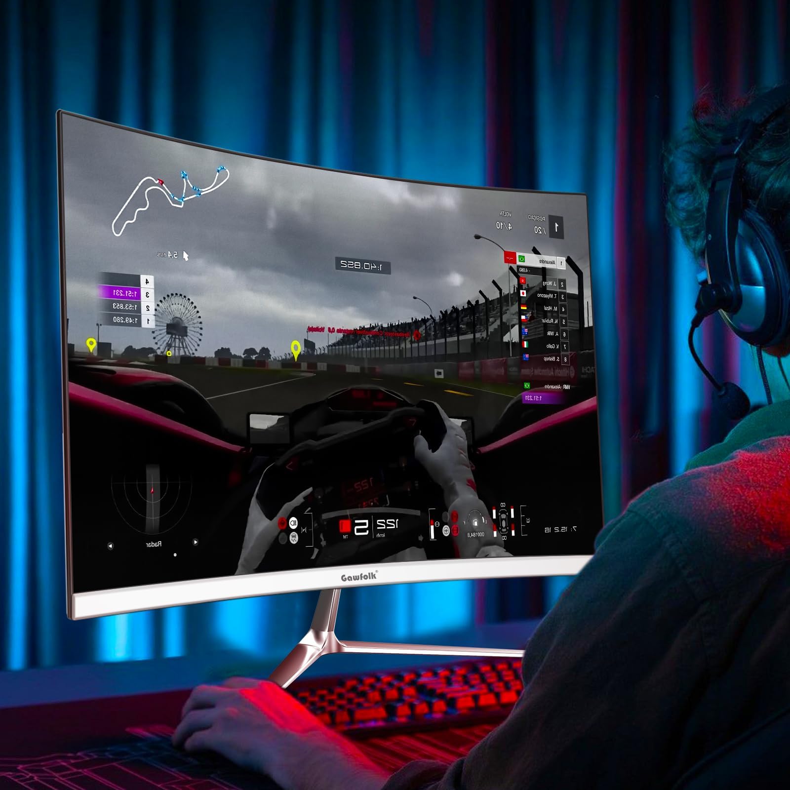 Gawfolk Monitor 24.5 Pollici 120Hz Gaming Curvo Schermo PC FHD (1080p) 1ms 100% sRGB HDMI/VGA Compatibile con Montaggio a Parete Bianco