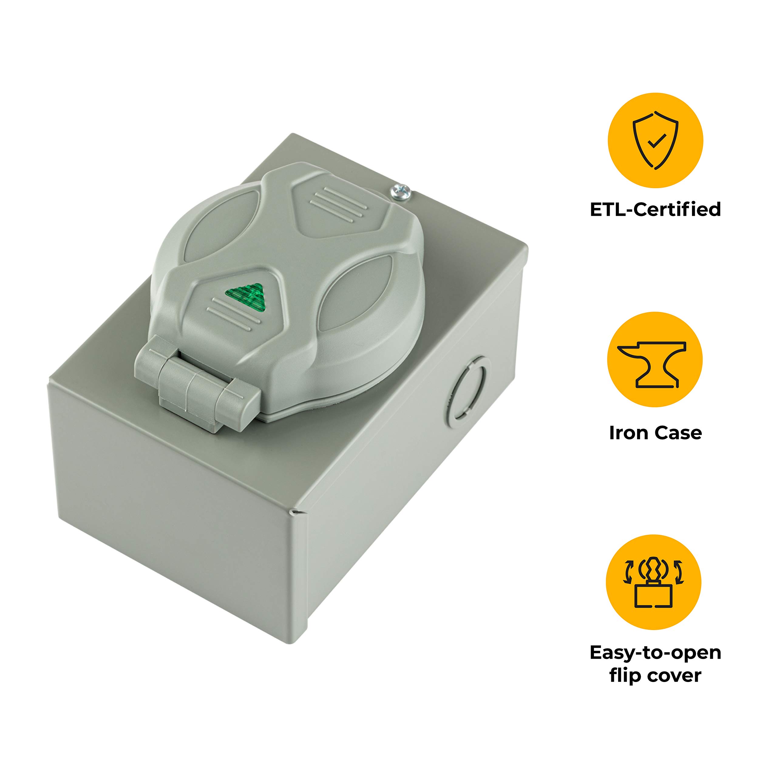 Halotronics Caja de entrada para generador de energía de 4 clavijas para interiores y exteriores, 30 amperios, L14-30, 125 V/250 V, diseño de garra iluminada, modelo 2021