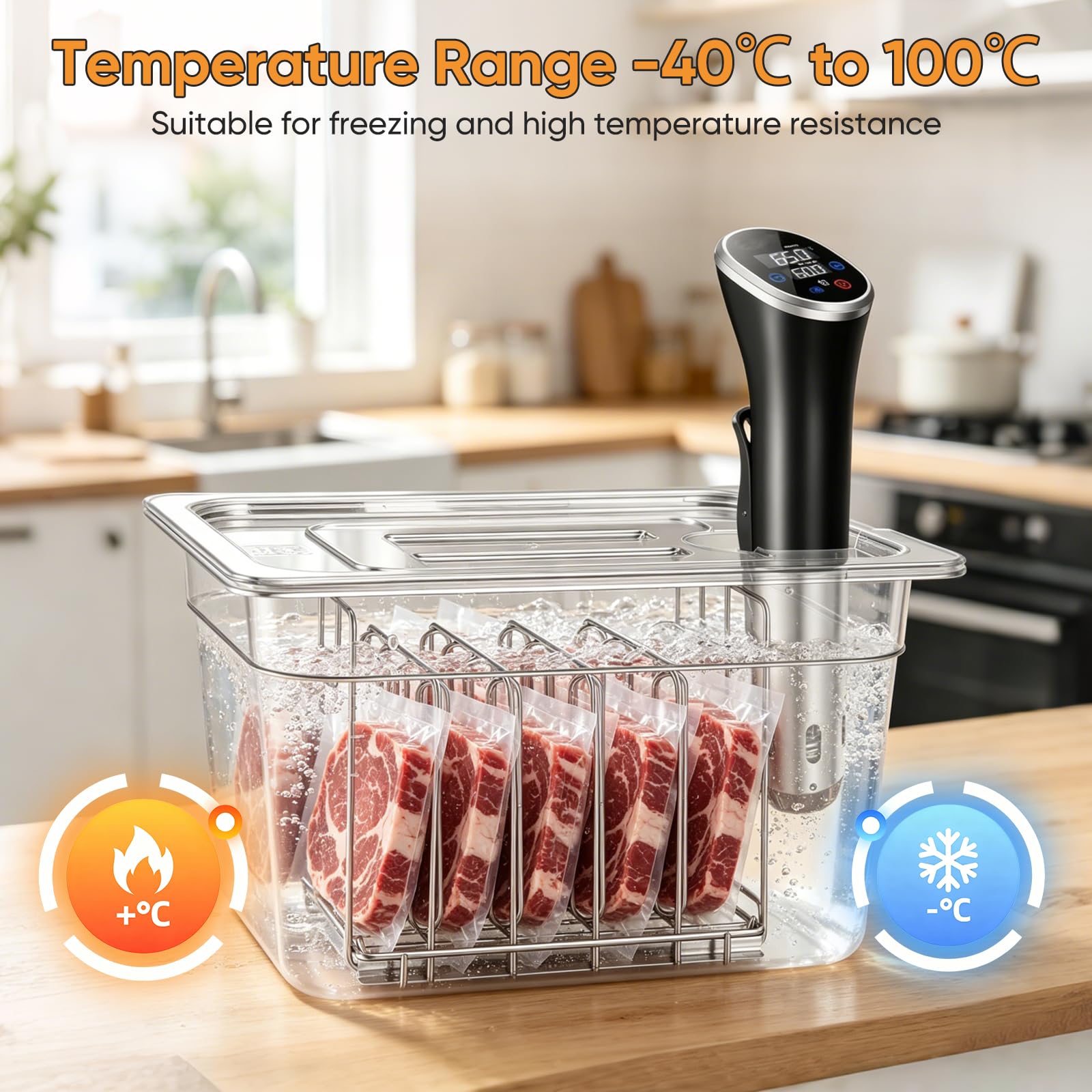 Sous Vide Behälter, 11L Sous Vide Container mit Deckel und Rack für Sous-Vide Stick Garer Mehrere Marken 32.5x26.5x20 cm Multifunktionaler Transparenter Behälter zum Kochen von Fisch Fleisch