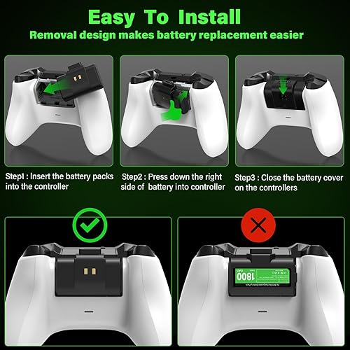 Miniatura 6 de Paquete de baterías recargables para control Xbox, 2 x 4800 mWh (1800 mAh) con 4 fundas para Xbox Series SX, Xbox OneSXX Elite Xbox Wireless Remote