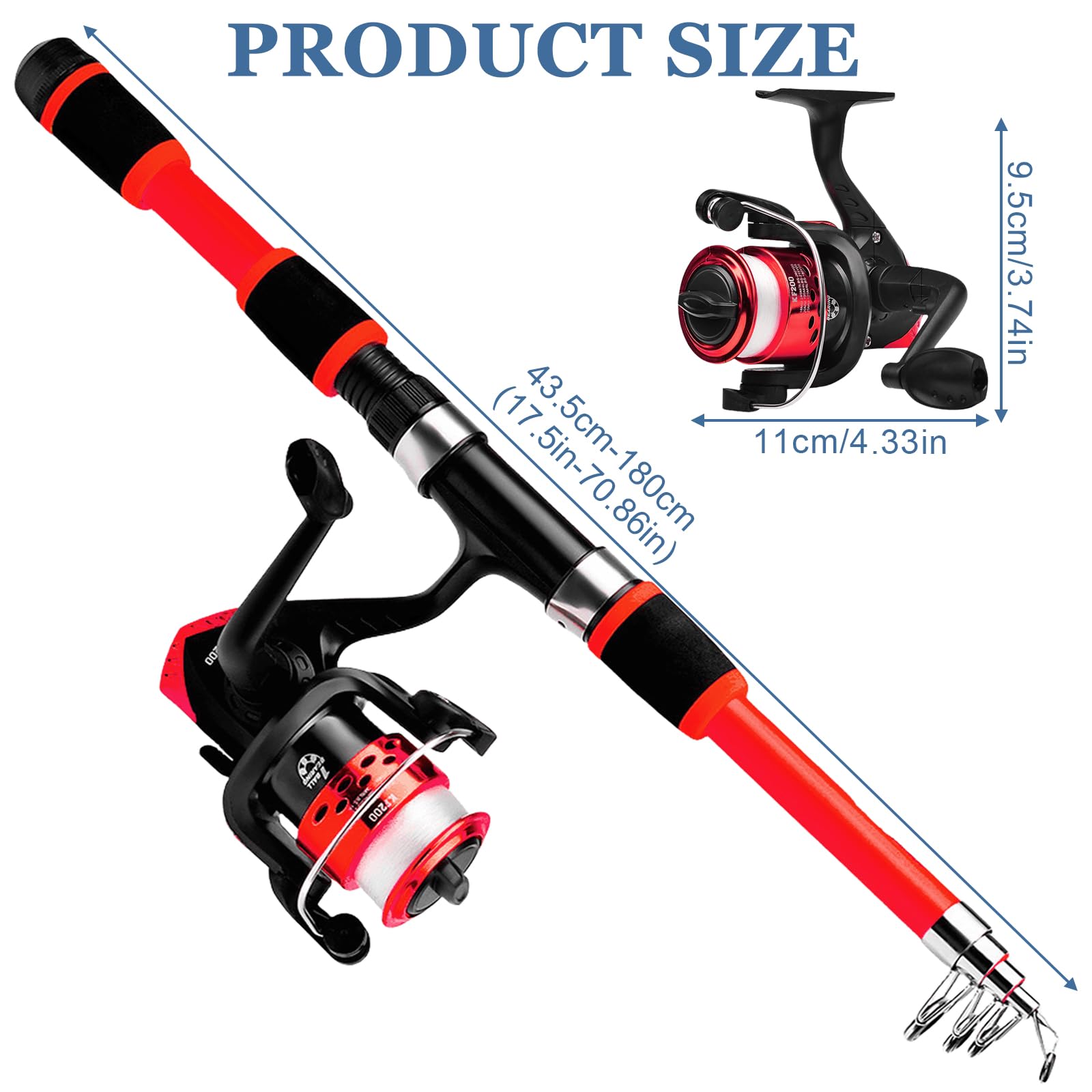 Set da pesca per bambini: 1,8 m, leggero, set di canne telescopiche, borsa per la pesca per attività all'aperto per ragazzi e ragazze (nero + blu)