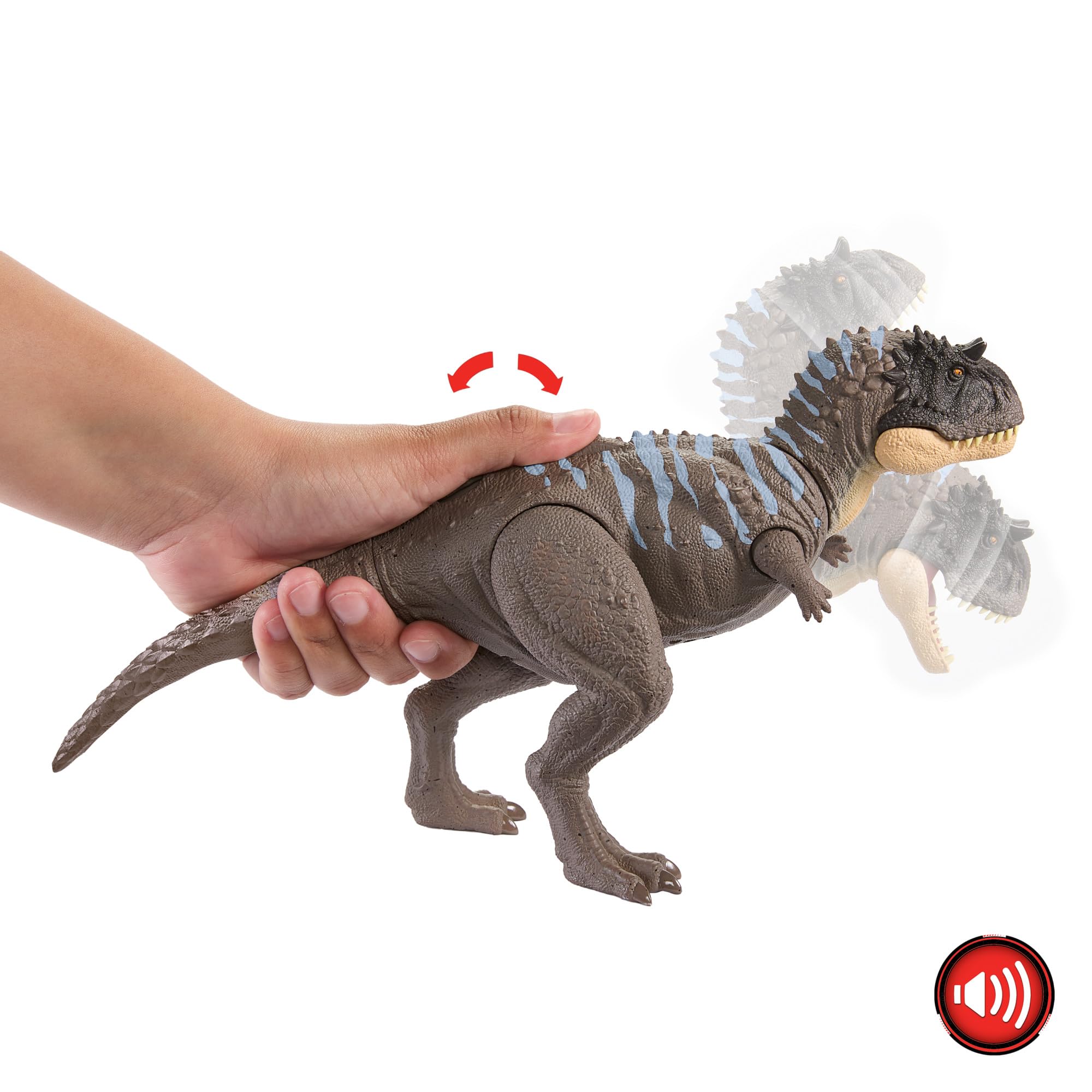Mattel Jurassic World Groźny Ryk Ekryksinatozaur Figurka dinozaura z rykiem i funkcją ataku, do ustawiania w różnych pozach, zabawa realna i wirtualna HTK70