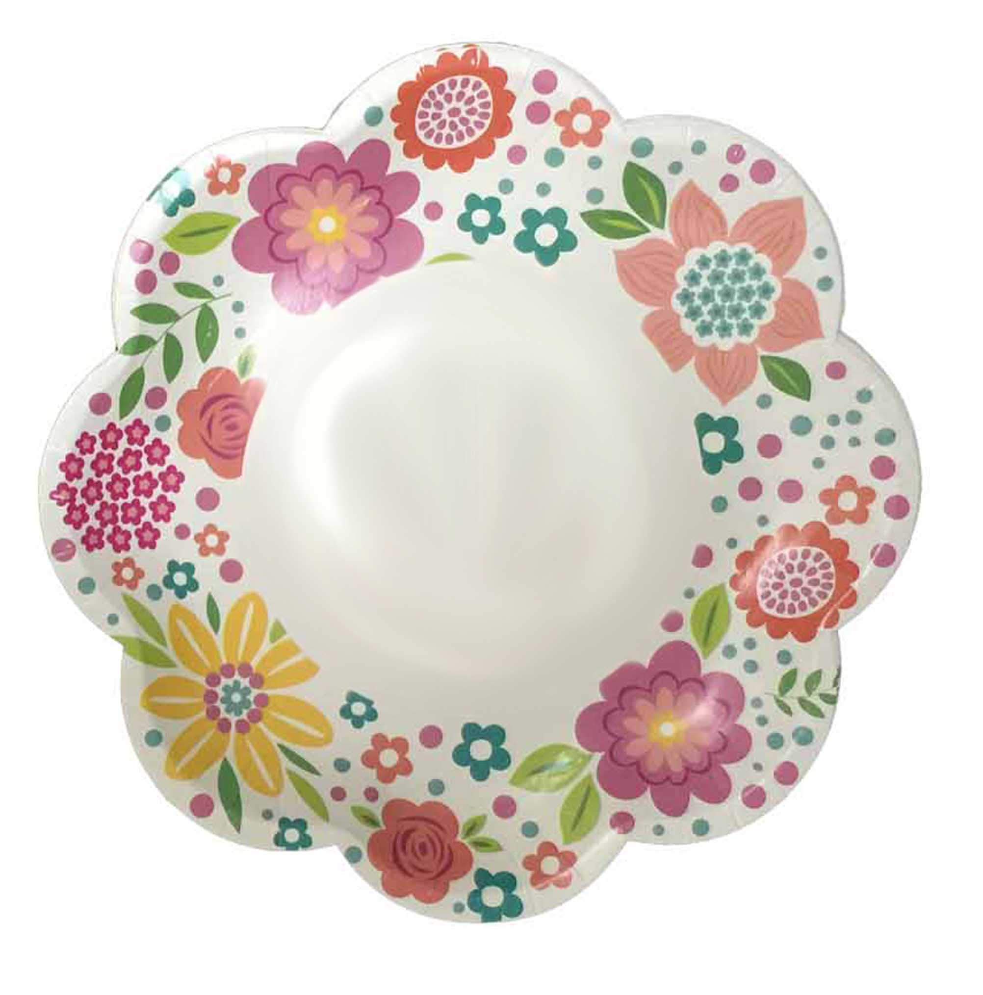 Spring Fling Bright Flower Design Scalloped Decorated Paper Plates 8 Inch Round