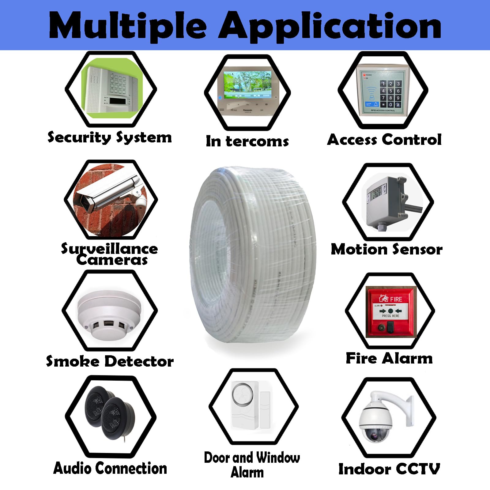Cable de alarma blindado, 6 C x 0,22 m², cable de alarma CCA, cable de control de alarma, cable de seguridad, aluminio recubierto de cobre, para estación antirrobo de fuego/sonido, cable de seguridad