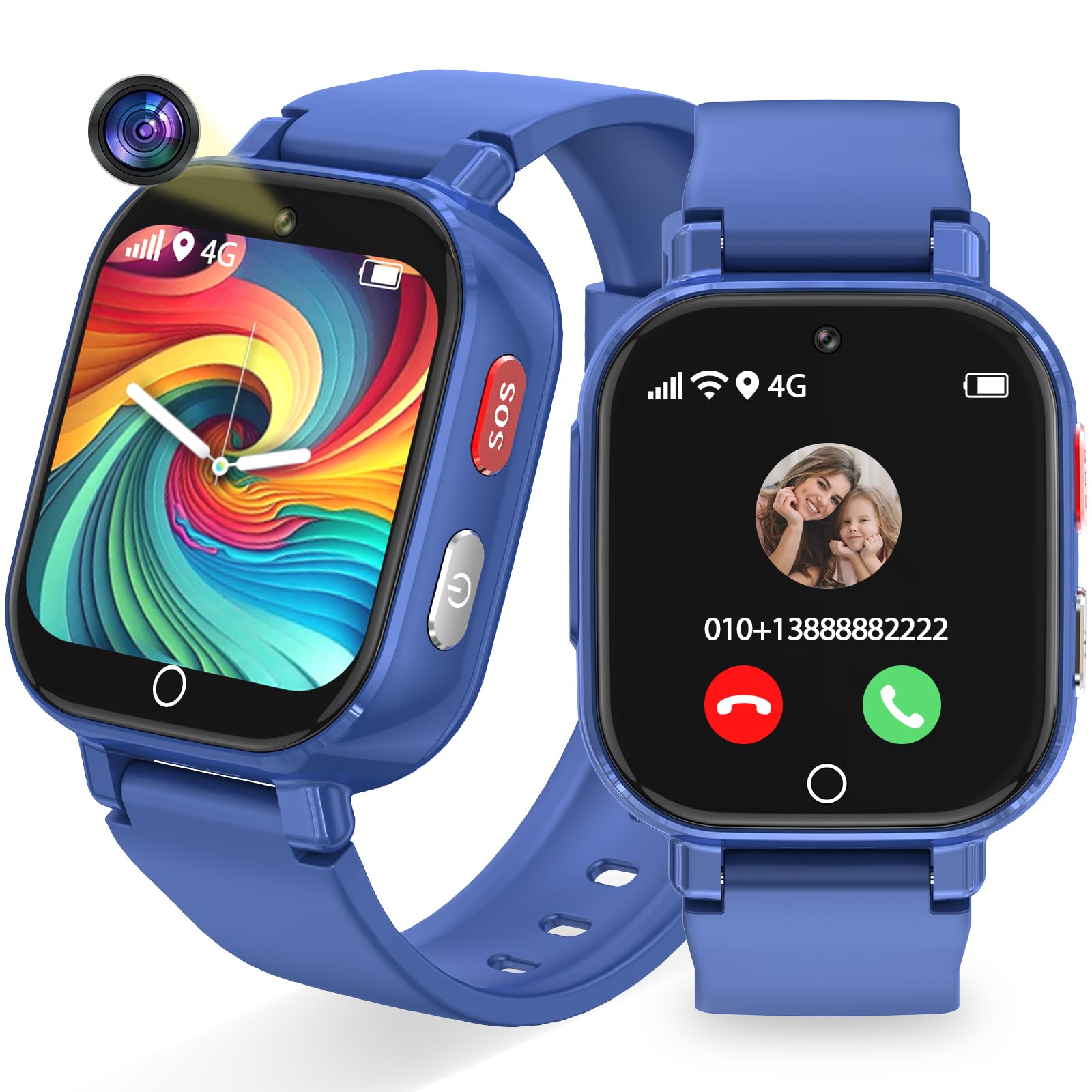Smartwatch Bambini, Orologio Bambina con GPS, IP68 Smartwatch Bambino Chat Video/Vocale/WIFI/Ricezione SMS SOS Modalità Scuola Piccolo Orologio per Bambini, Regali Bambino Dai 4 Anni in Su, Blu