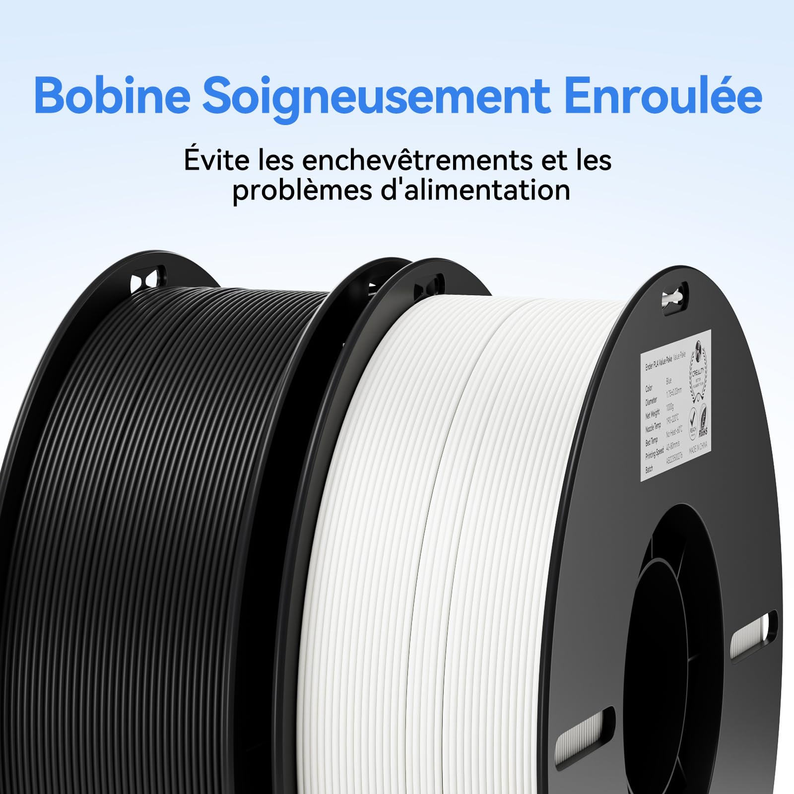 Creality Ender-PLA Filament Value Pack (Blanc+Noir), 2KG Bobine Filament PLA 1.75mm Résistant pour Imprimante 3D, Neatly Wound Impression Fluide, Non Colmatage et Déformation