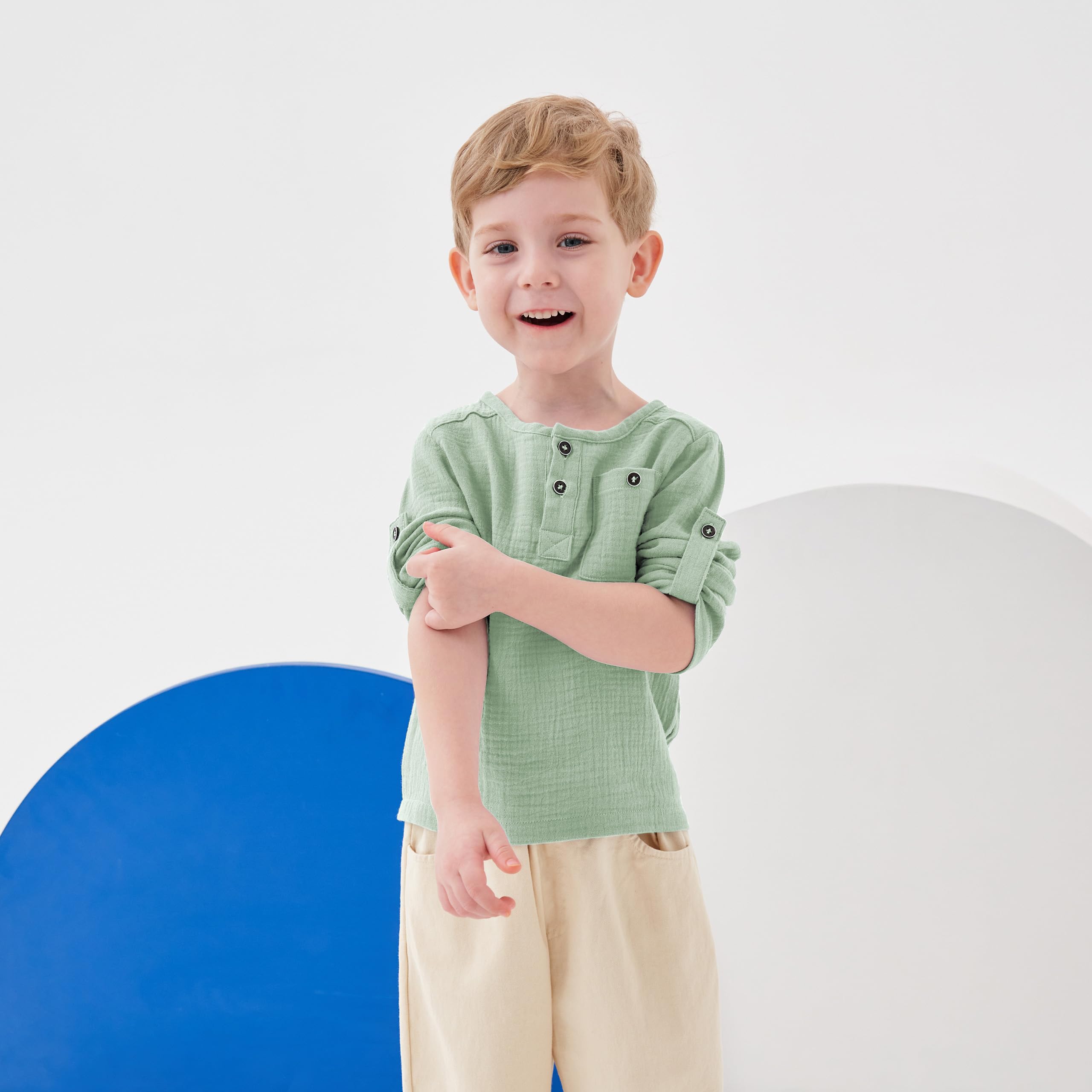 Volunboy Henley T Shirt à Manches Longues Bébés Garçon, Coton Décontracté T-Shirts Bouton Col Rond