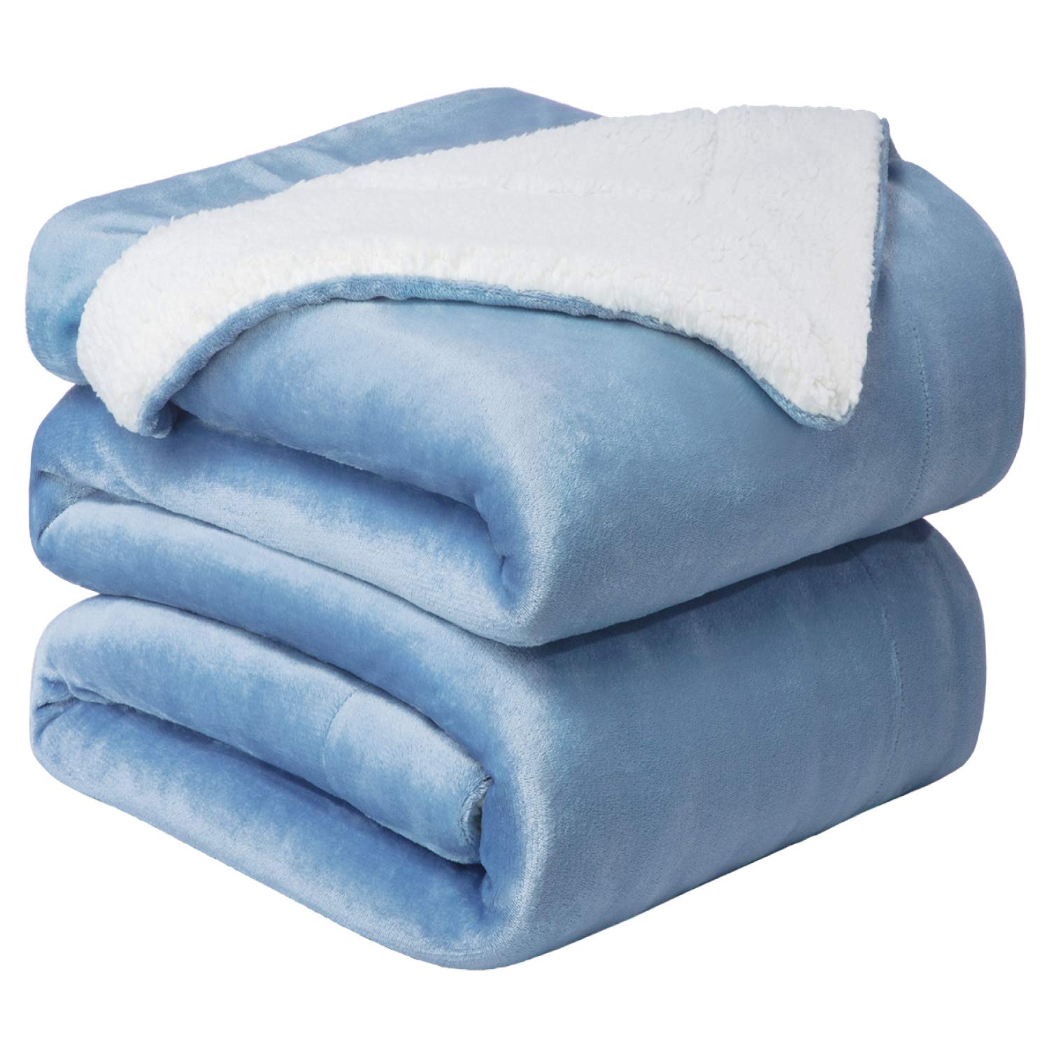 Bedsure Sherpa Fleece Blankets King Size for Bed - Thick and Warm Blanket for Winter, Soft Fuzzy Plush King Blanket for All Seasons, Washed Blue, 108x90 Inches