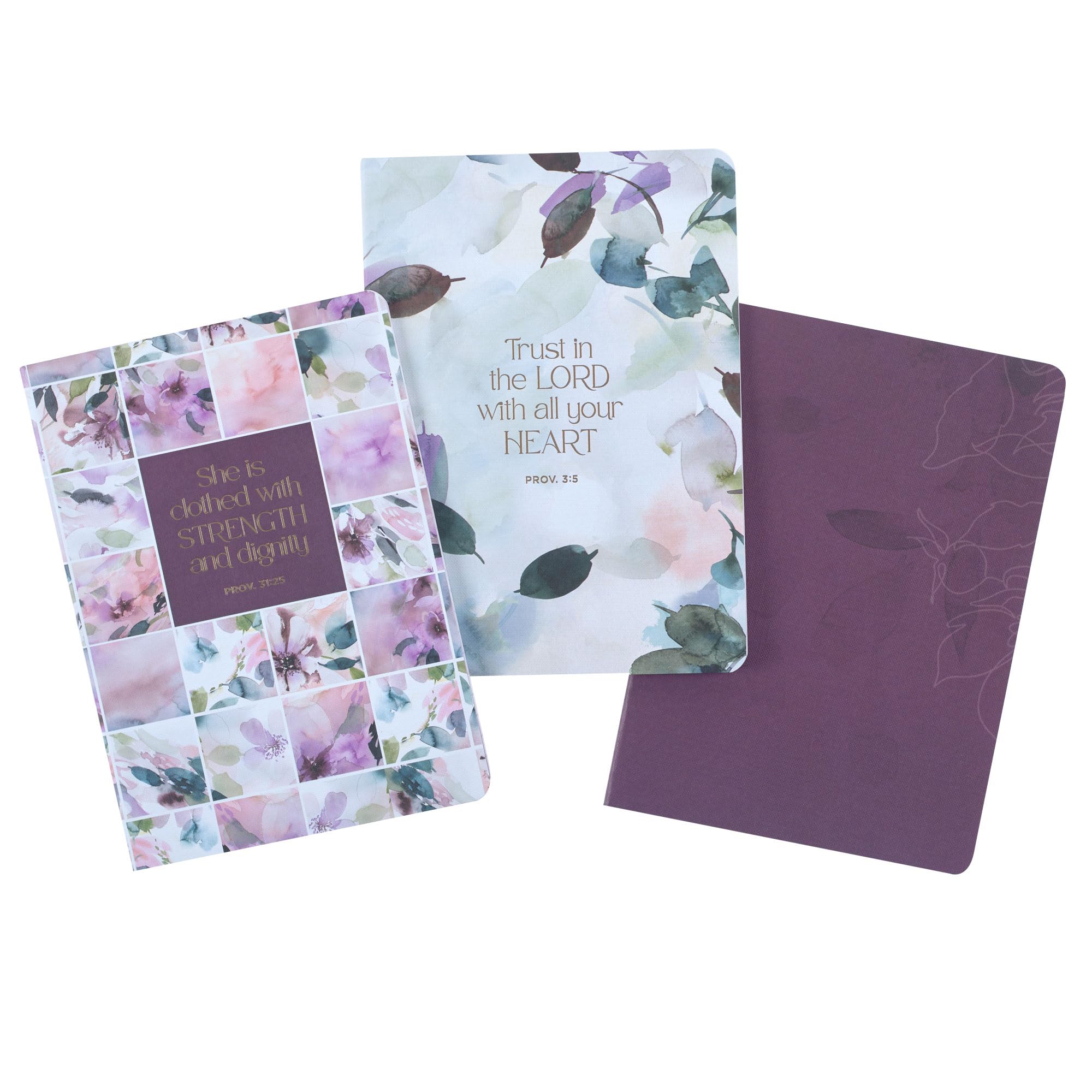 Christian Art Gifts Slim Notebook Set w/Inspirational Scripture for Women Trust in the Lord Prov. 3:5 Assorted Bible Verse, Durable Cardstock, Set/3