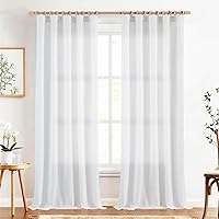 Vista 2 de jinchan Cortinas semitraslúcidas de 90 pulgadas de largo, juego de 2 paneles de cortinas de lino blanco para sala de estar, dormitorio, cortinas