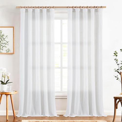 Miniatura 2 de jinchan Cortinas semitraslúcidas de 90 pulgadas de largo, juego de 2 paneles de cortinas de lino blanco para sala de estar, dormitorio, cortinas