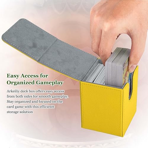 Miniatura 5 de Arkeiliy MTG - Caja de cartas  Caja de almacenamiento de cuero para más de 150 tarjetas con 50 fundas para tarjetas, caja coleccionable de alta