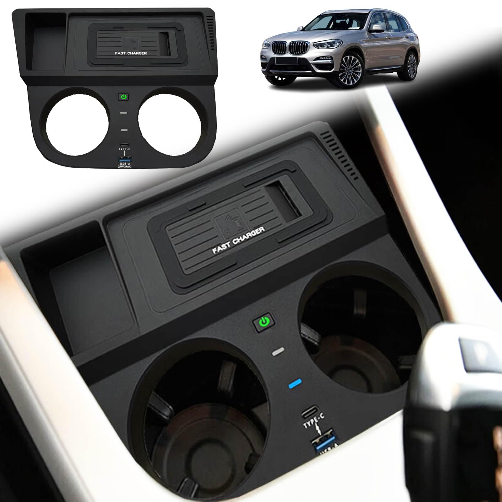 ASHOIH Car Wireless Charger for BMW X3 (2013-2018) / X4 (2014-2018), 15W Fast Phone Charging Pad for Any Qi-Enabled Mobile Phone