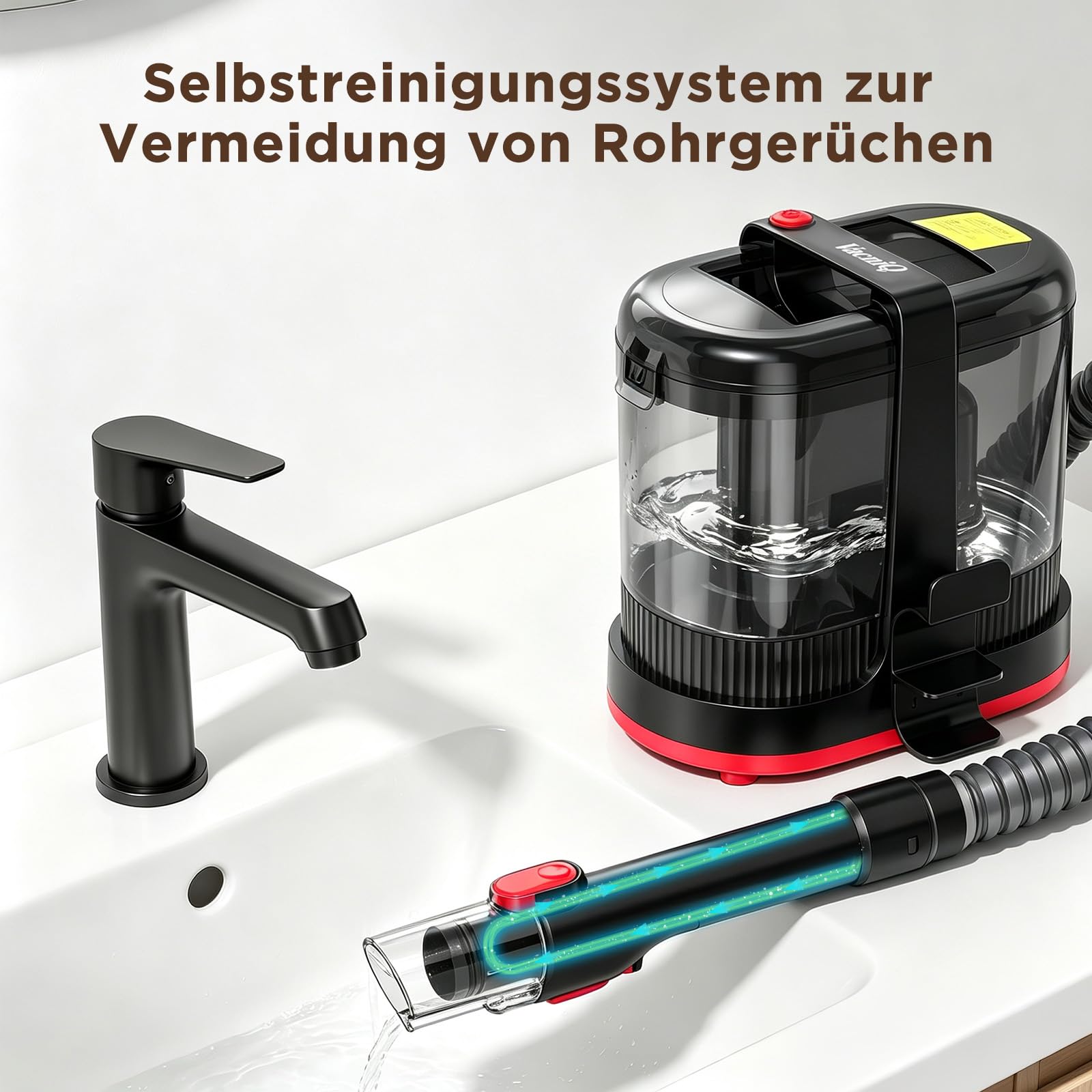 C2 Teppichreiniger, 25 kPa, 1.400-Milliliter-Frischwassertank und 800-Milliliter-Schmutzwassertank, Selbstreinigungsfunktion, geeignet für Sofas, Matratzen, Vorhänge und Hartböden