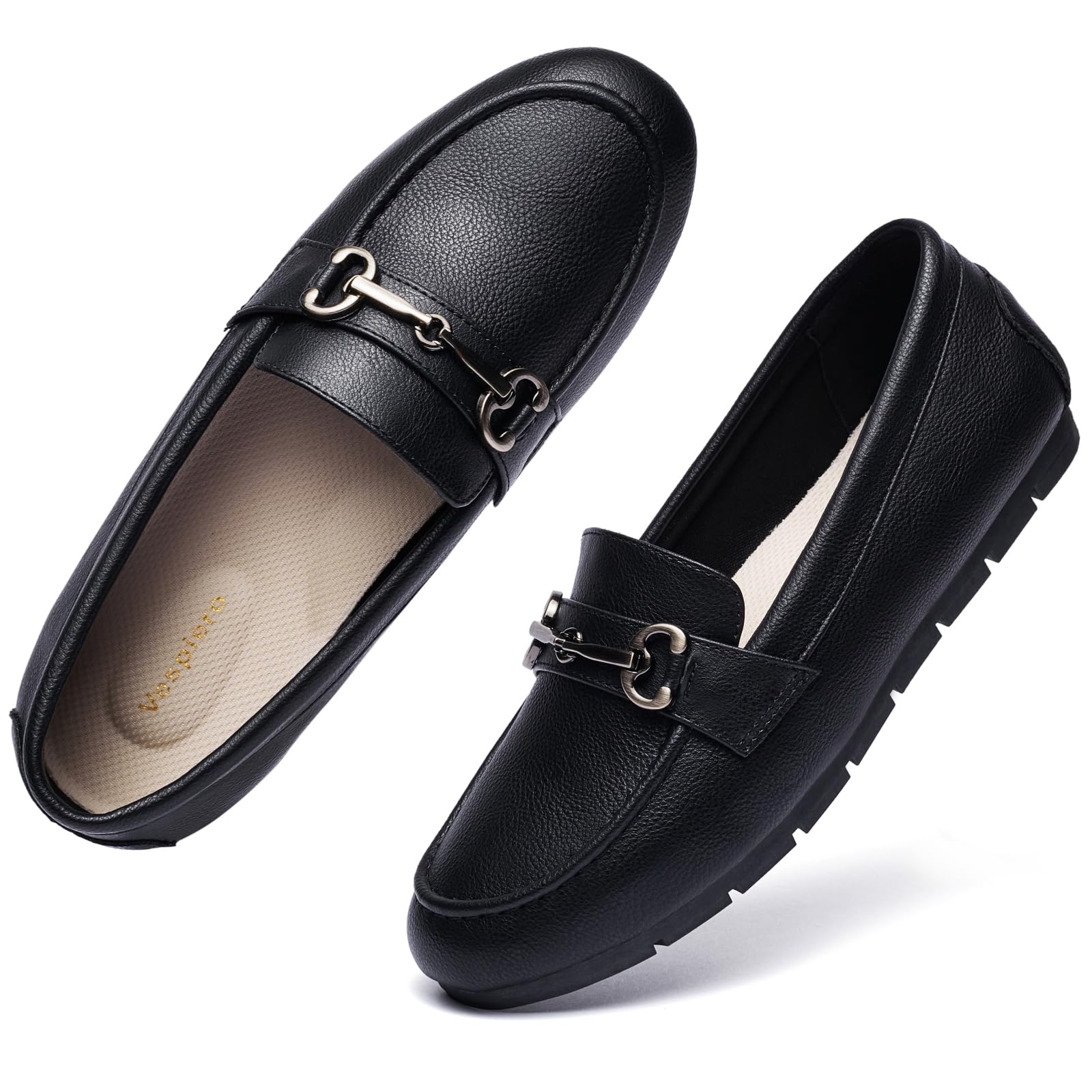 Vespiero Women's Loafers Comfortable Dressy Slip on Flats Penny Loafers for Women Office Work Walking Shoes with Buckles