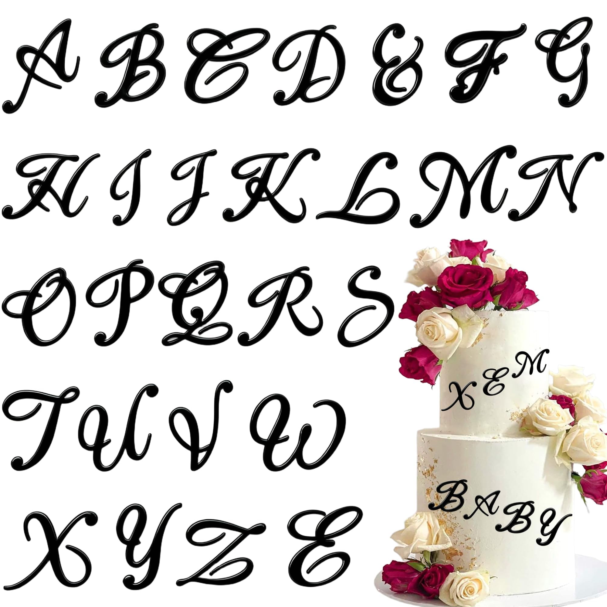 Black Acrylic Alphabet Cake Topper - DIY Personalized Name Cake Decorations with A-Z Letter Set for Custom Wedding Decoration, Baby Birthday Party Supplies