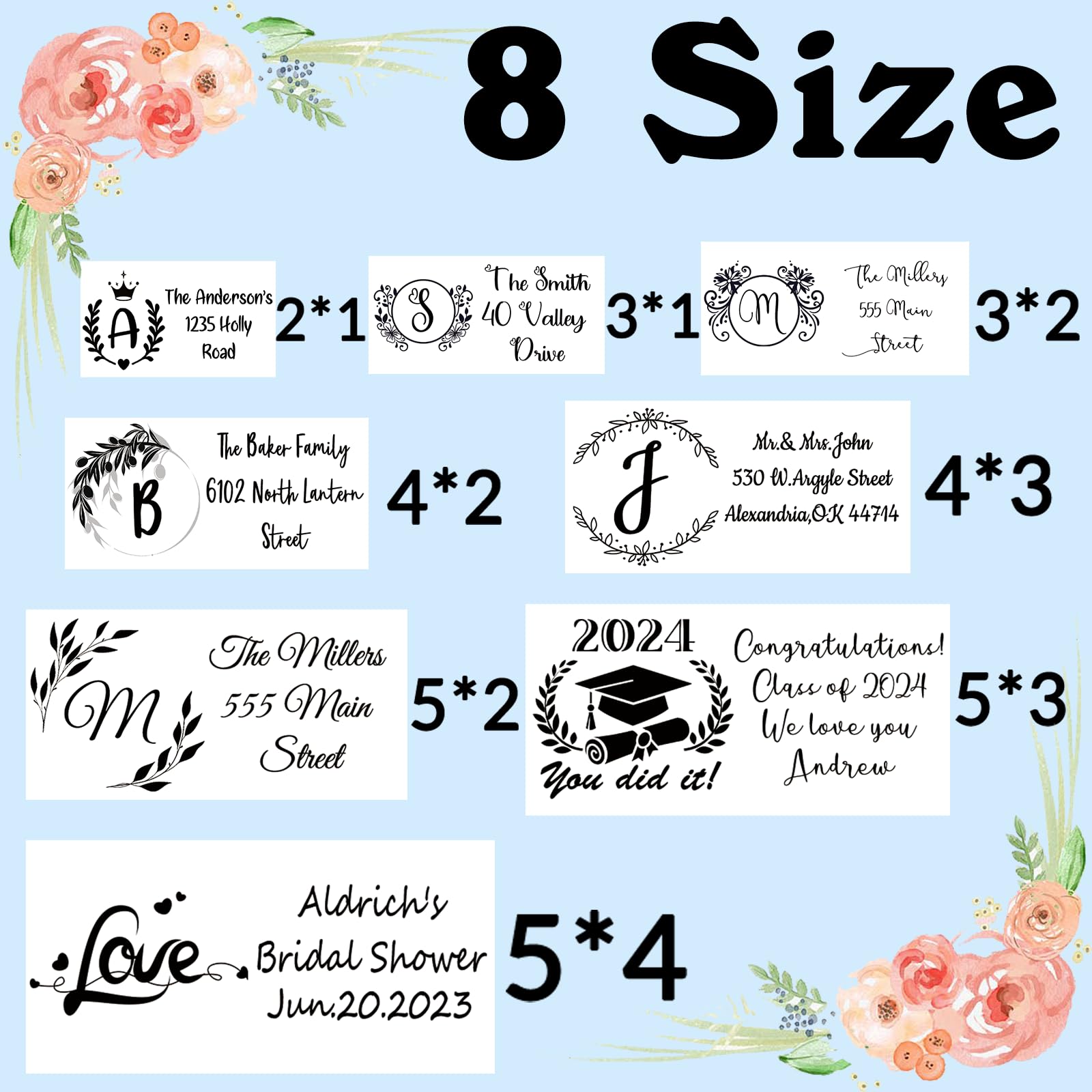 Lot de 50 à 1 000 autocollants rectangulaires personnalisés en vinyle imperméable pour mariage et fête d'anniversaire (12,7 x 7,6 cm)