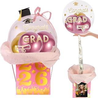 2026 Graduation Balloon Gift Set, Congrats Grad Pull Money Confetti Balloon Box Surprise Cash Gift Idea,Class of 2026 Graduates Gifts for College High School Grad Party Decorations Supplies (pink)